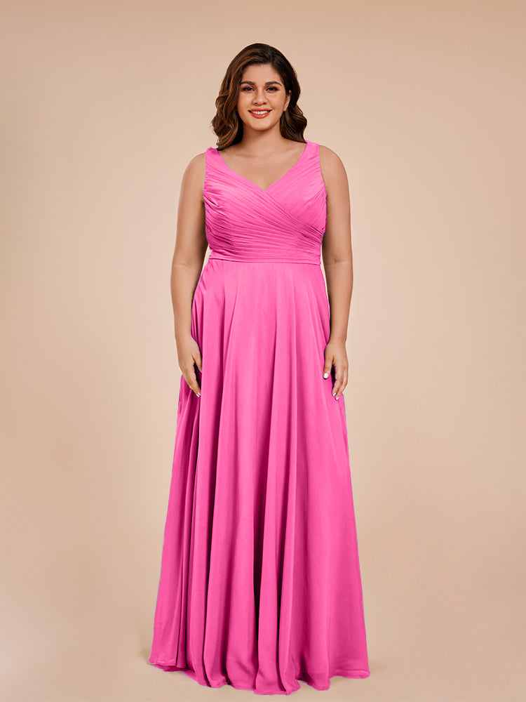 Übergröße Ryleigh V-Ausschnitt Lange Chiffon Brautjungfernkleider