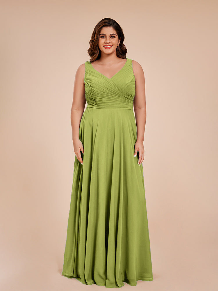 Übergröße Ryleigh V-Ausschnitt Lange Chiffon Brautjungfernkleider