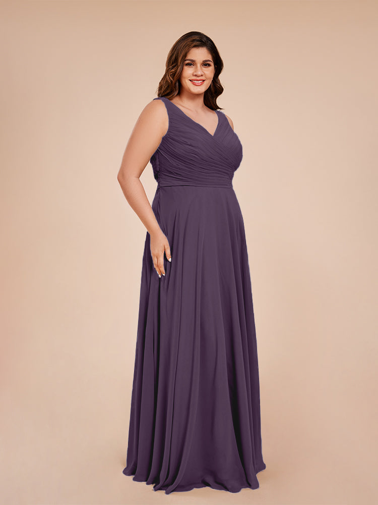 Übergröße Ryleigh V-Ausschnitt Lange Chiffon Brautjungfernkleider