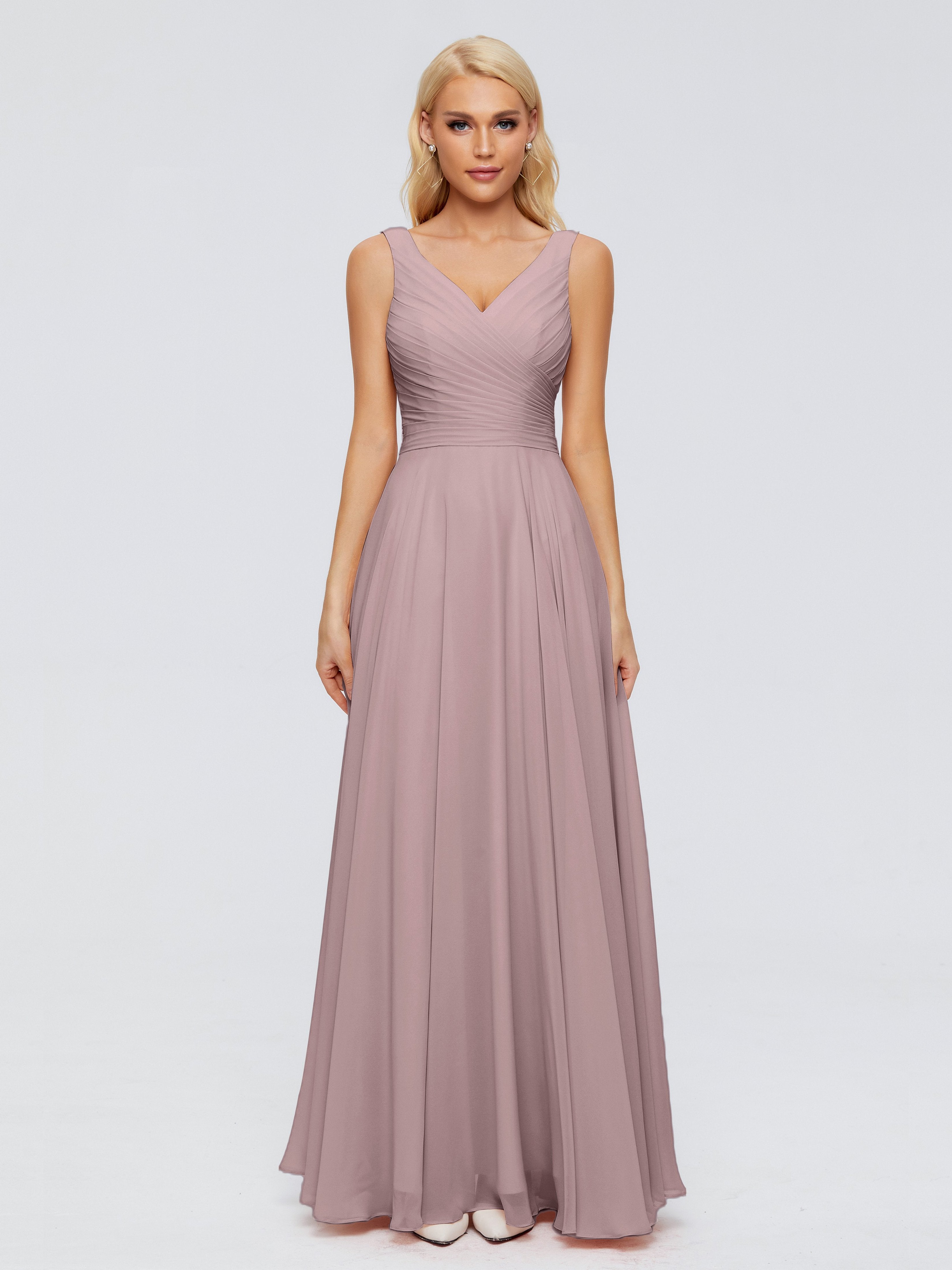 Ryleigh V-Ausschnitt Lange Chiffon Brautjungfernkleider