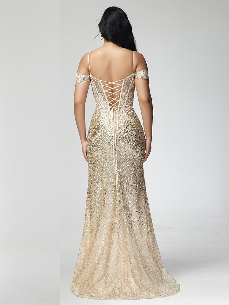 Mantel/Kolumne schulterfrei Pailletten Abendkleider mit Split