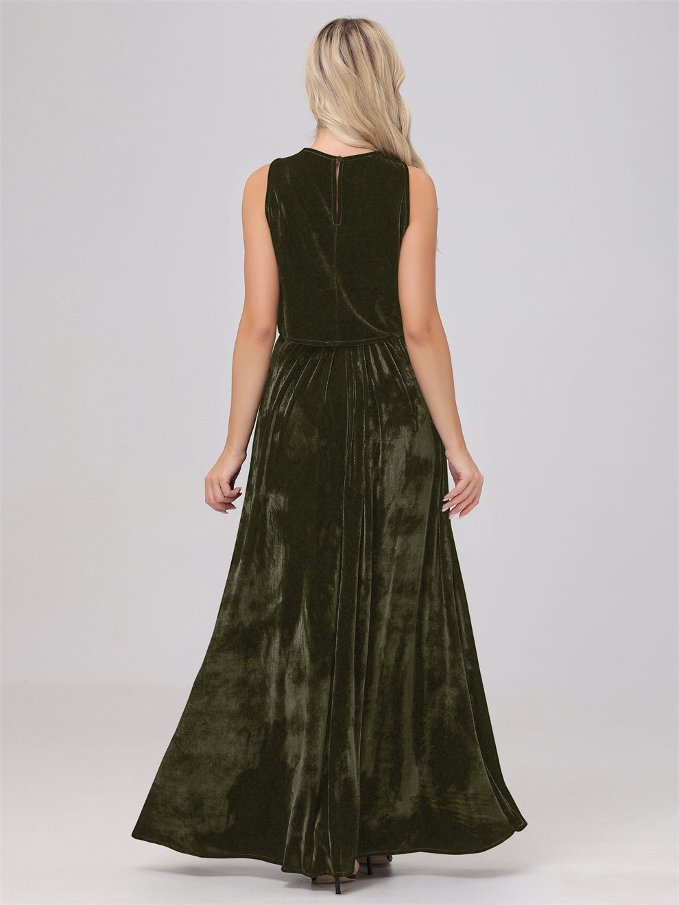 2 Stück Halter ärmellose Cut-Out lange Samt Brautjungfernkleider mit Split