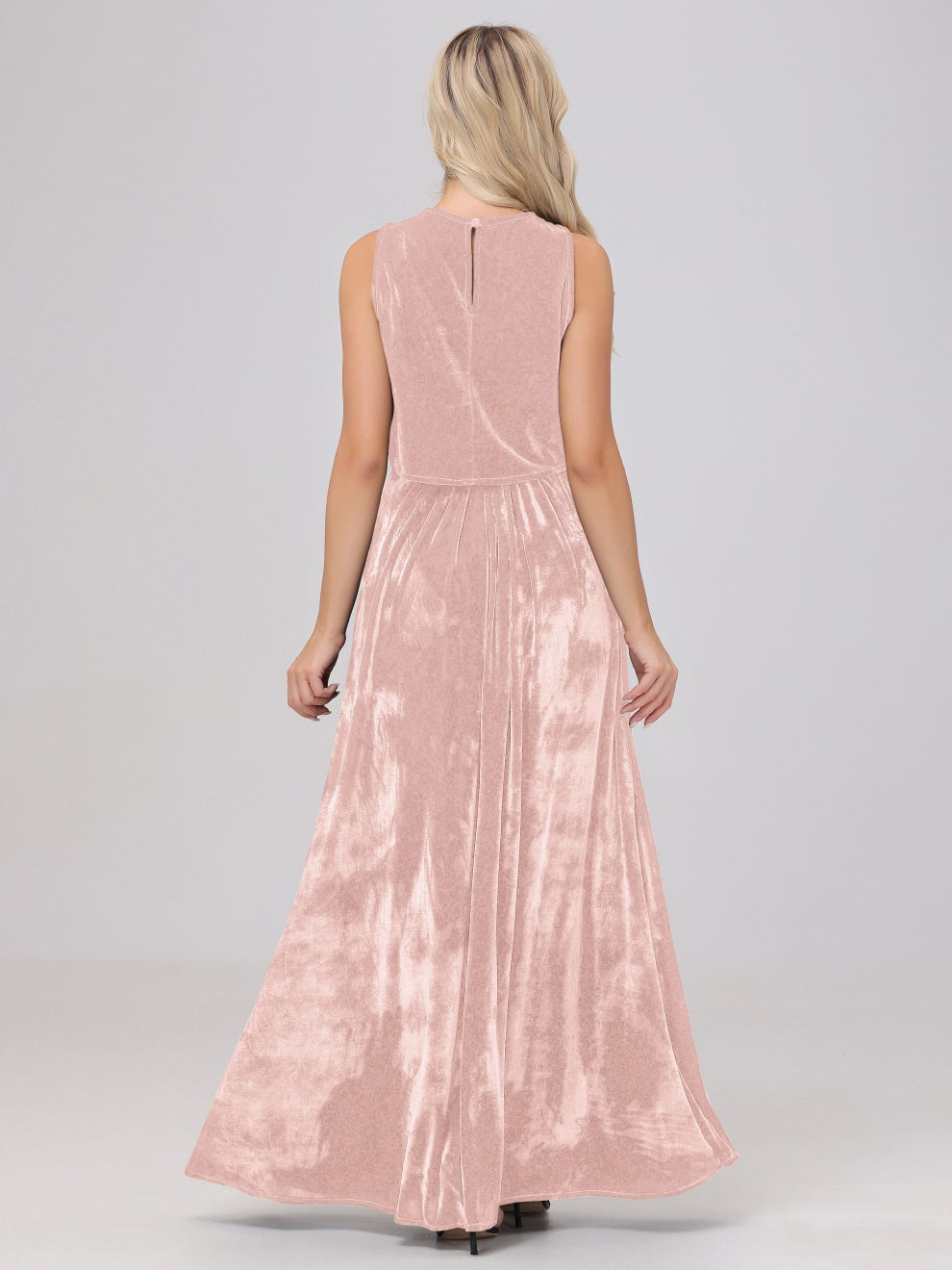 2 Stück Halter ärmellose Cut-Out lange Samt Brautjungfernkleider mit Split