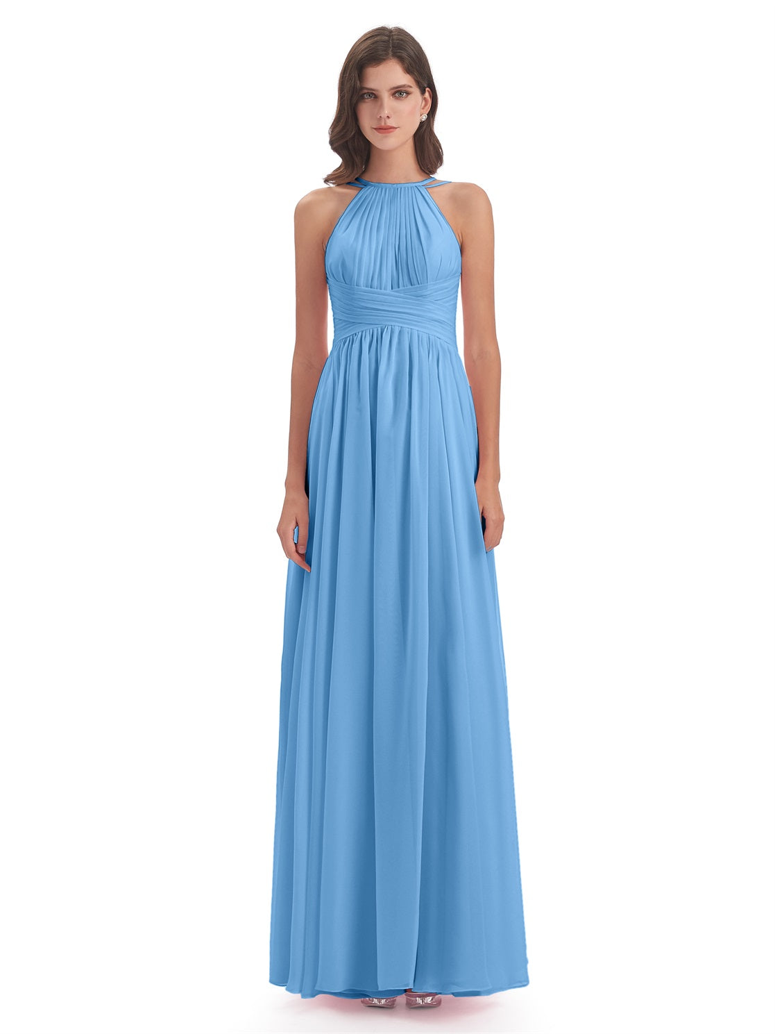 Ellianna A-Linie Bodenlange Spaghetti-Trägern Rücken-Reißverschluss Chiffon Lange Brautjungfernkleider