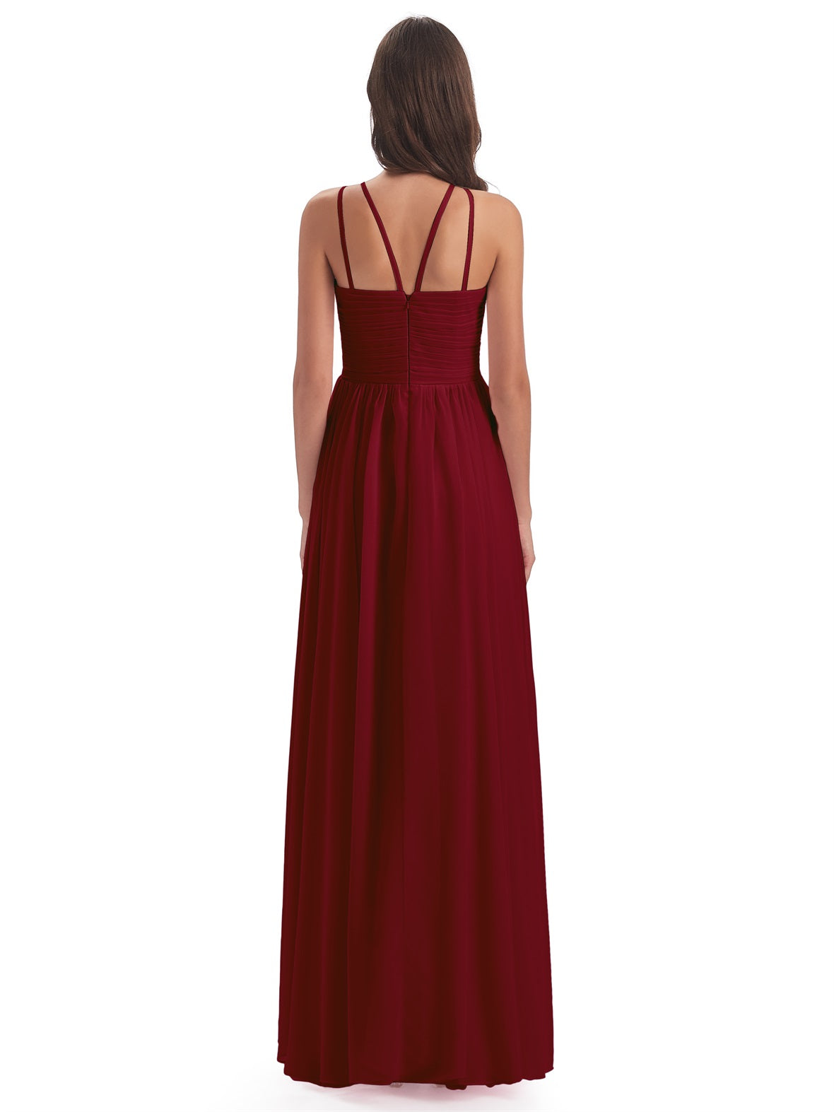 Ellianna A-Linie Bodenlange Spaghetti-Trägern Rücken-Reißverschluss Chiffon Lange Brautjungfernkleider