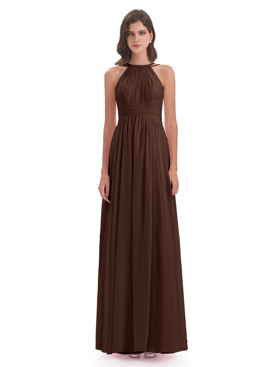 Ellianna A-Linie Bodenlange Spaghetti-Trägern Rücken-Reißverschluss Chiffon Lange Brautjungfernkleider