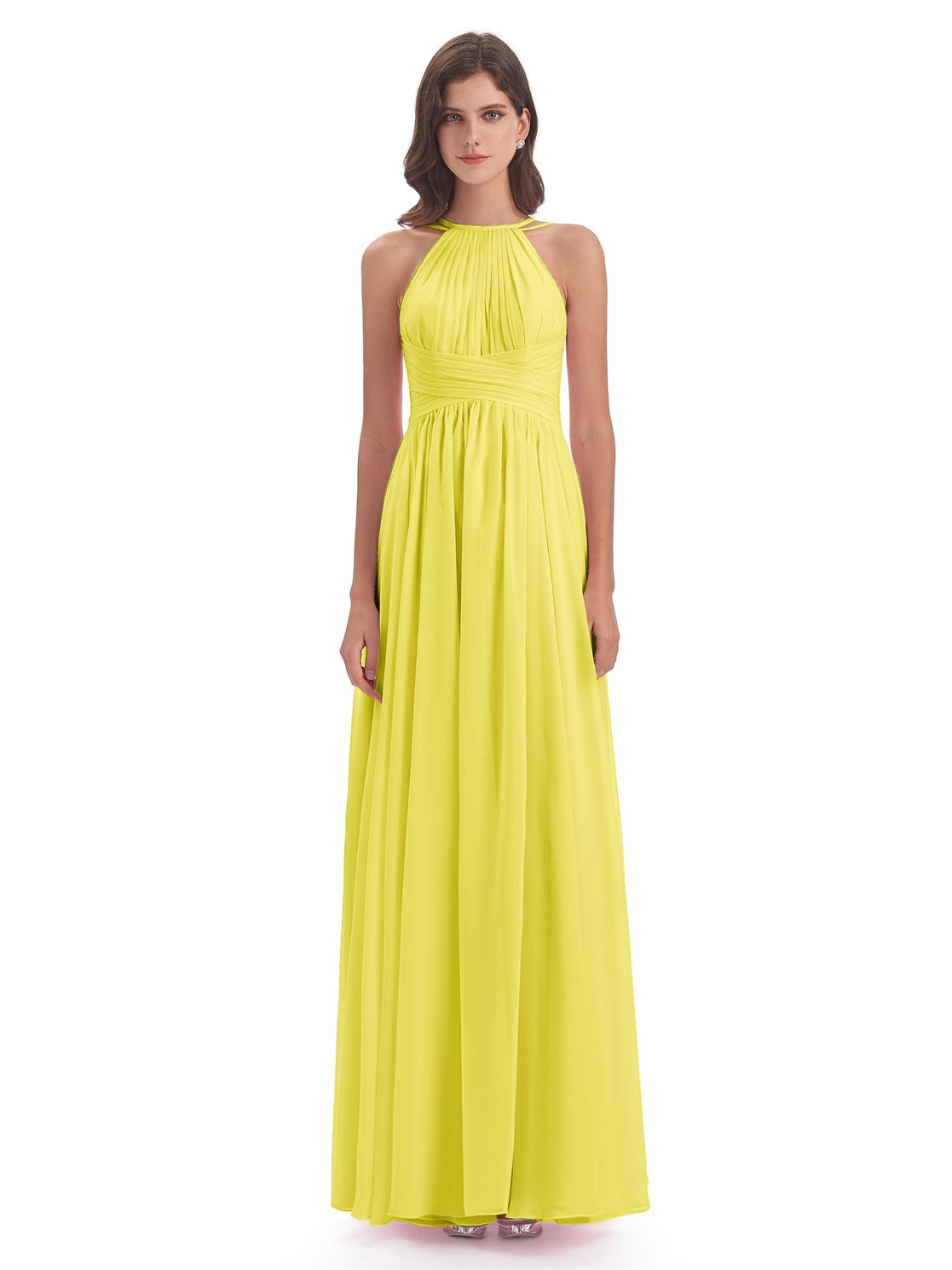 Ellianna A-Linie Bodenlange Spaghetti-Trägern Rücken-Reißverschluss Chiffon Lange Brautjungfernkleider