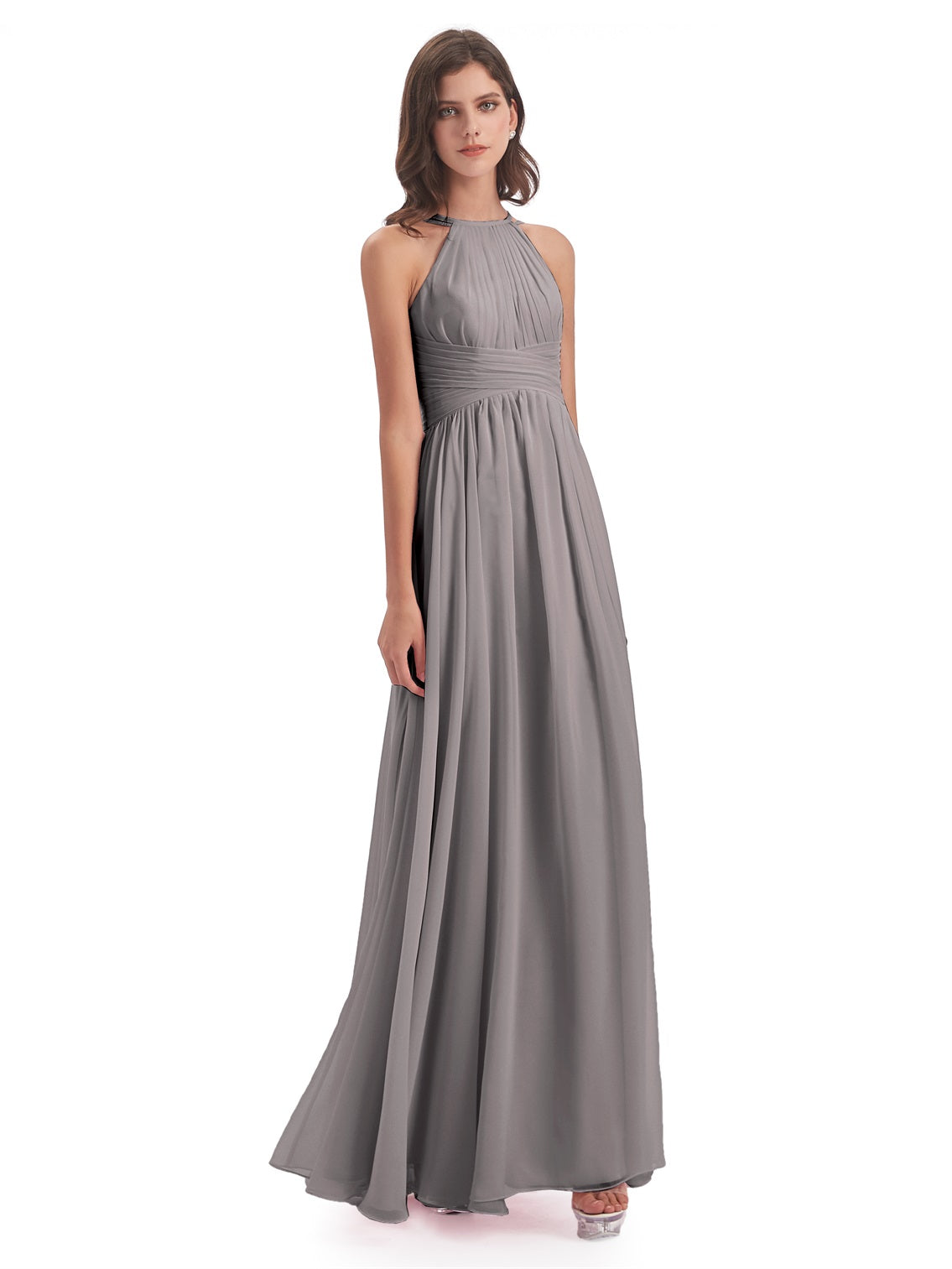 Ellianna A-Linie Bodenlange Spaghetti-Trägern Rücken-Reißverschluss Chiffon Lange Brautjungfernkleider