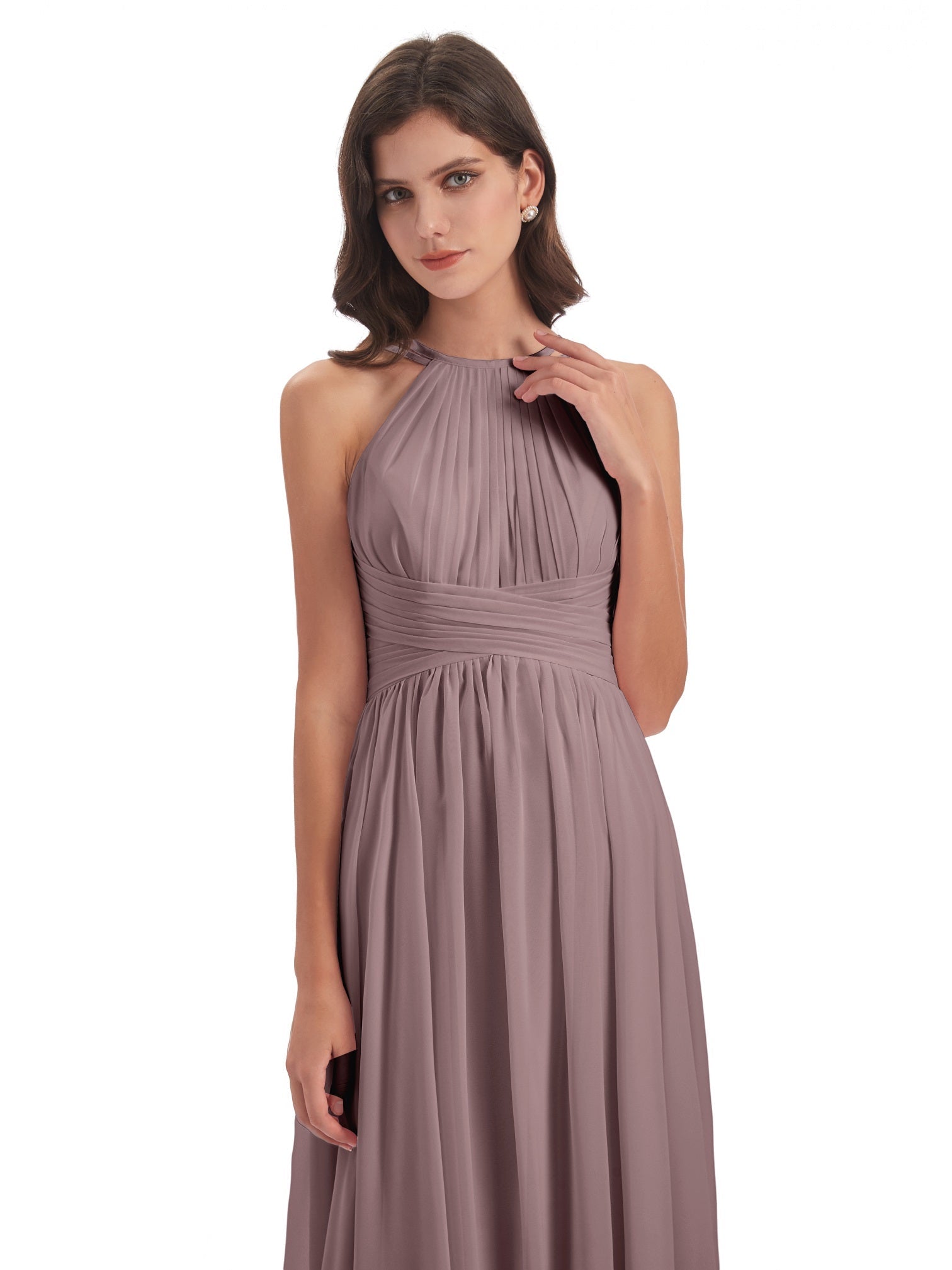 Ellianna A-Linie Bodenlange Spaghetti-Trägern Rücken-Reißverschluss Chiffon Lange Brautjungfernkleider