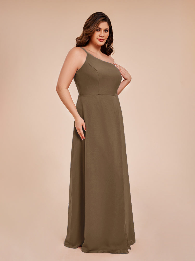 Übergröße Talia Aufgeschlitzt Ein-Schulter-Einzelne Chiffon Brautjungfernkleider