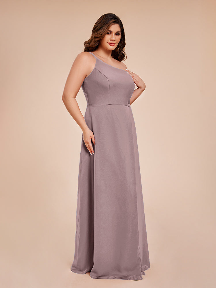 Übergröße Talia Aufgeschlitzt Ein-Schulter-Einzelne Chiffon Brautjungfernkleider