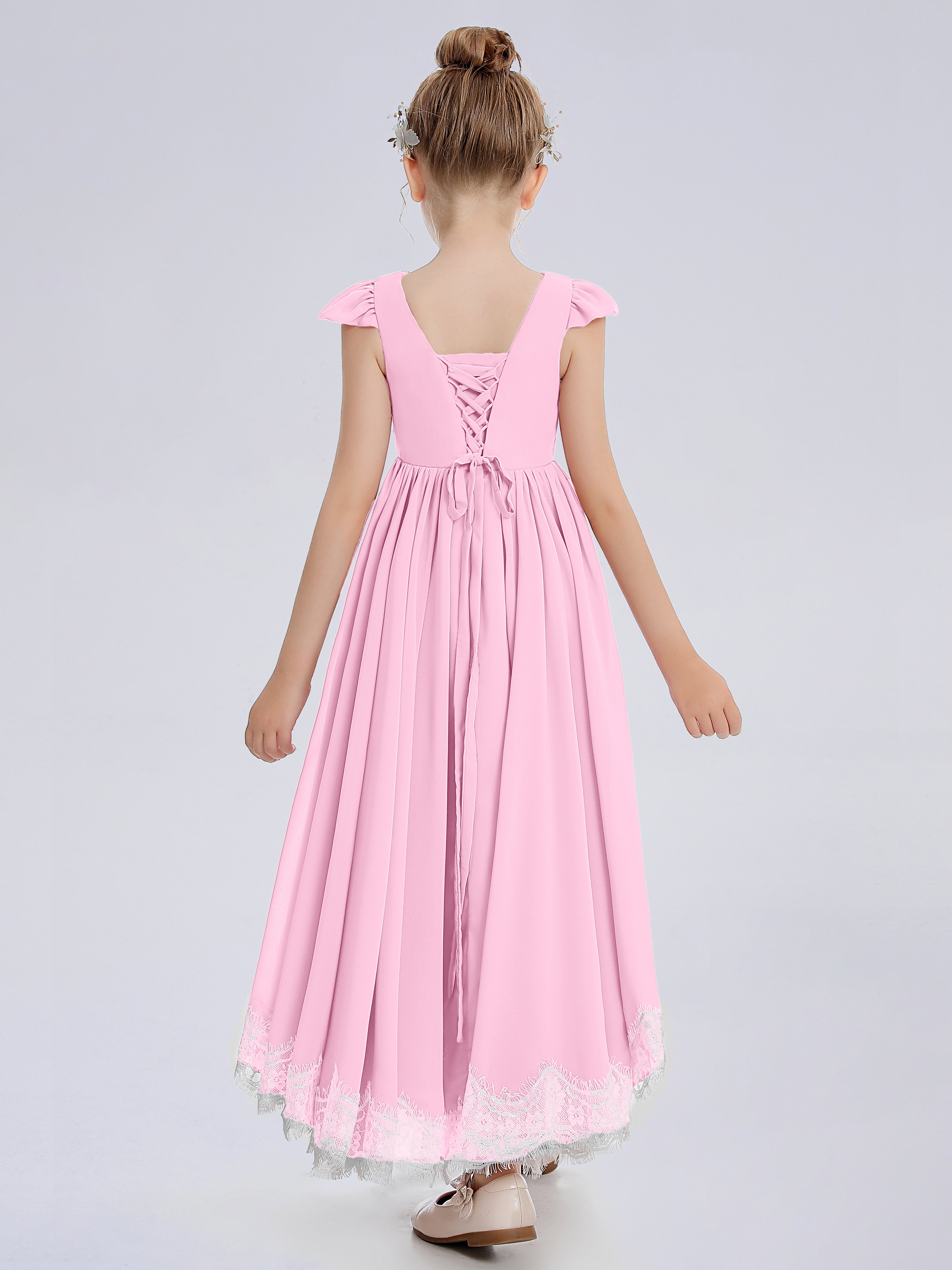 Kleid für Junge Brautjungfern mit Flügelärmeln und Kaskade