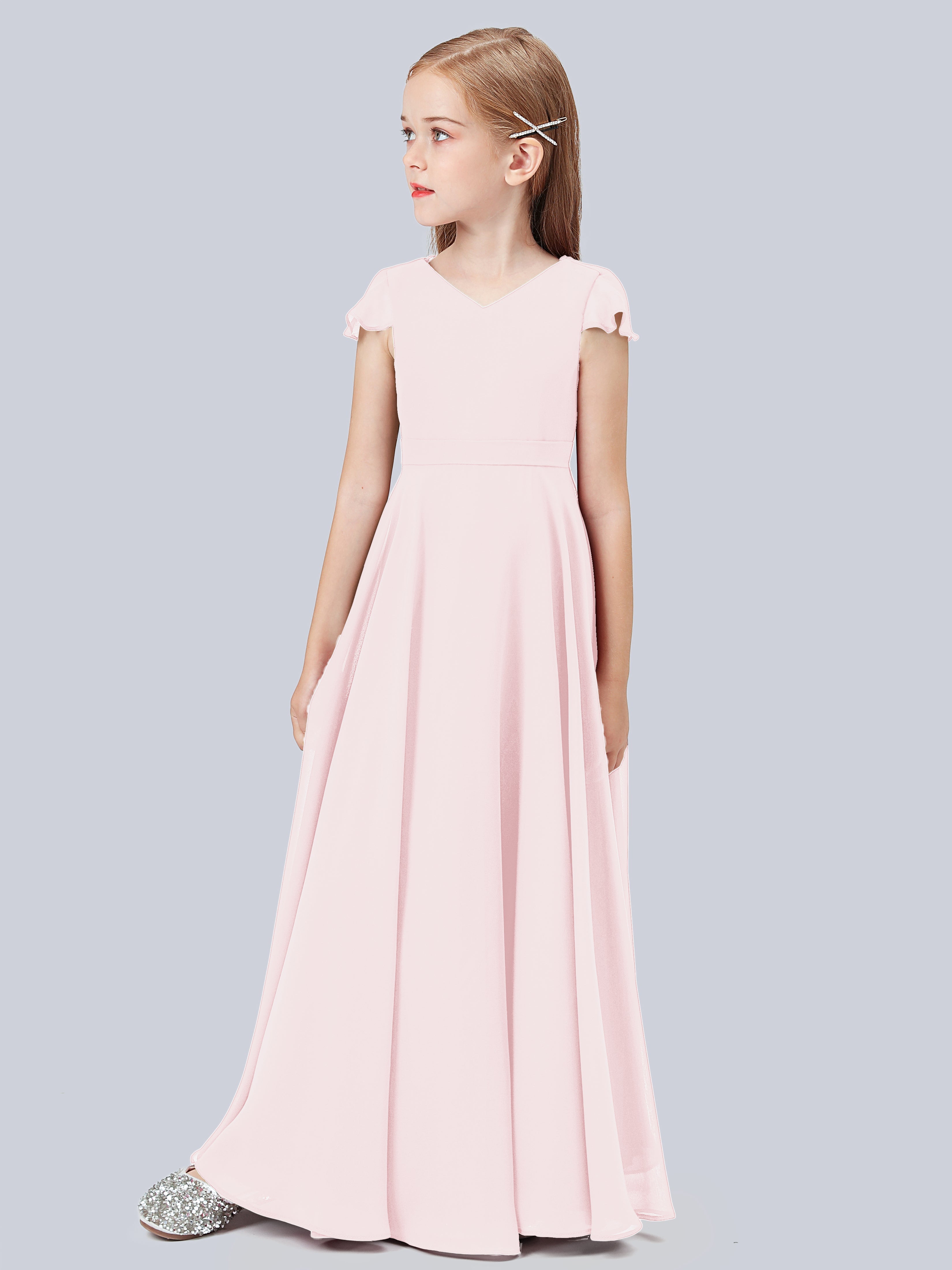 Volant Flügelärmel Chiffon Kleid für Junge Brautjungfern