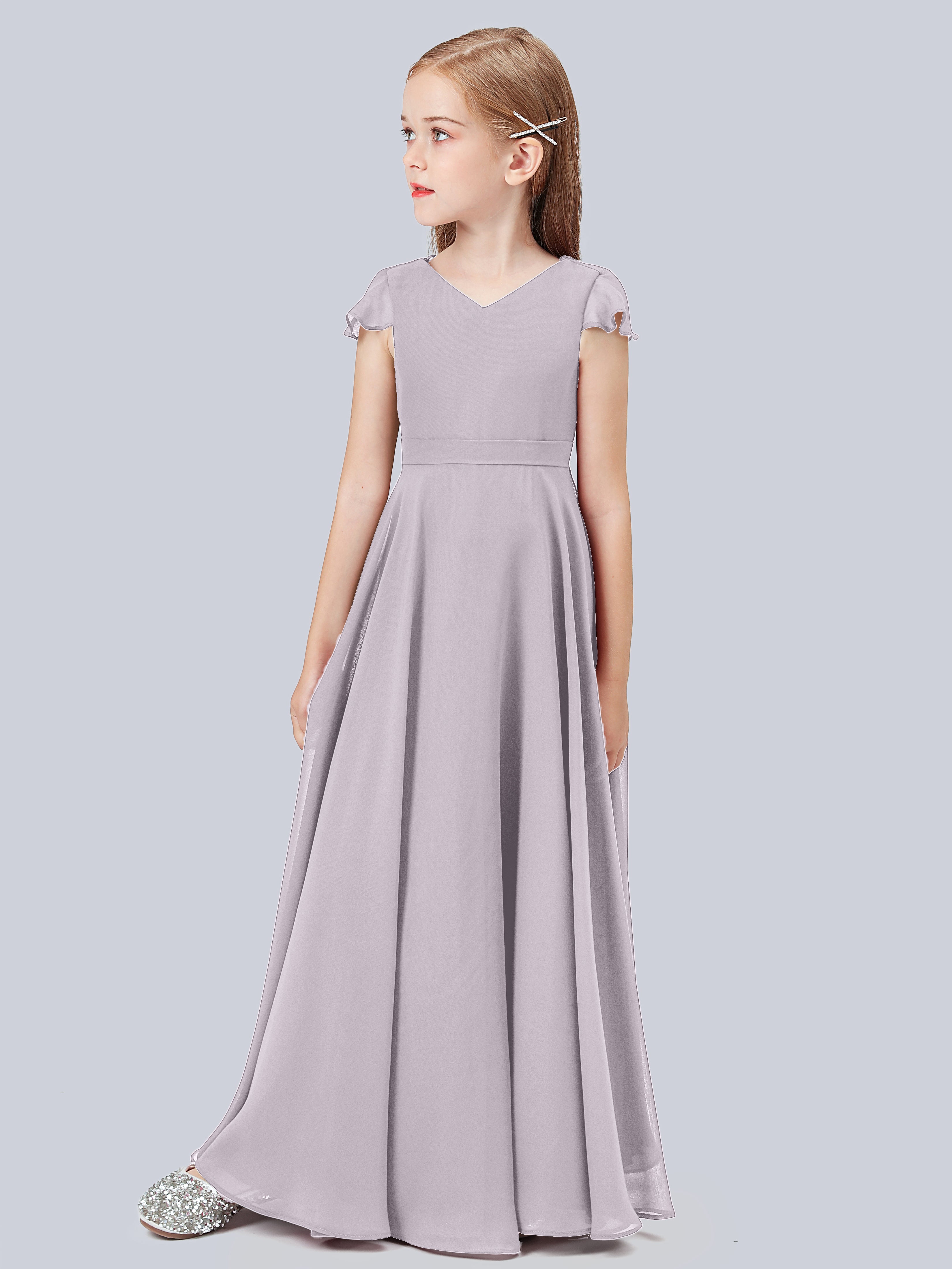 Volant Flügelärmel Chiffon Kleid für Junge Brautjungfern
