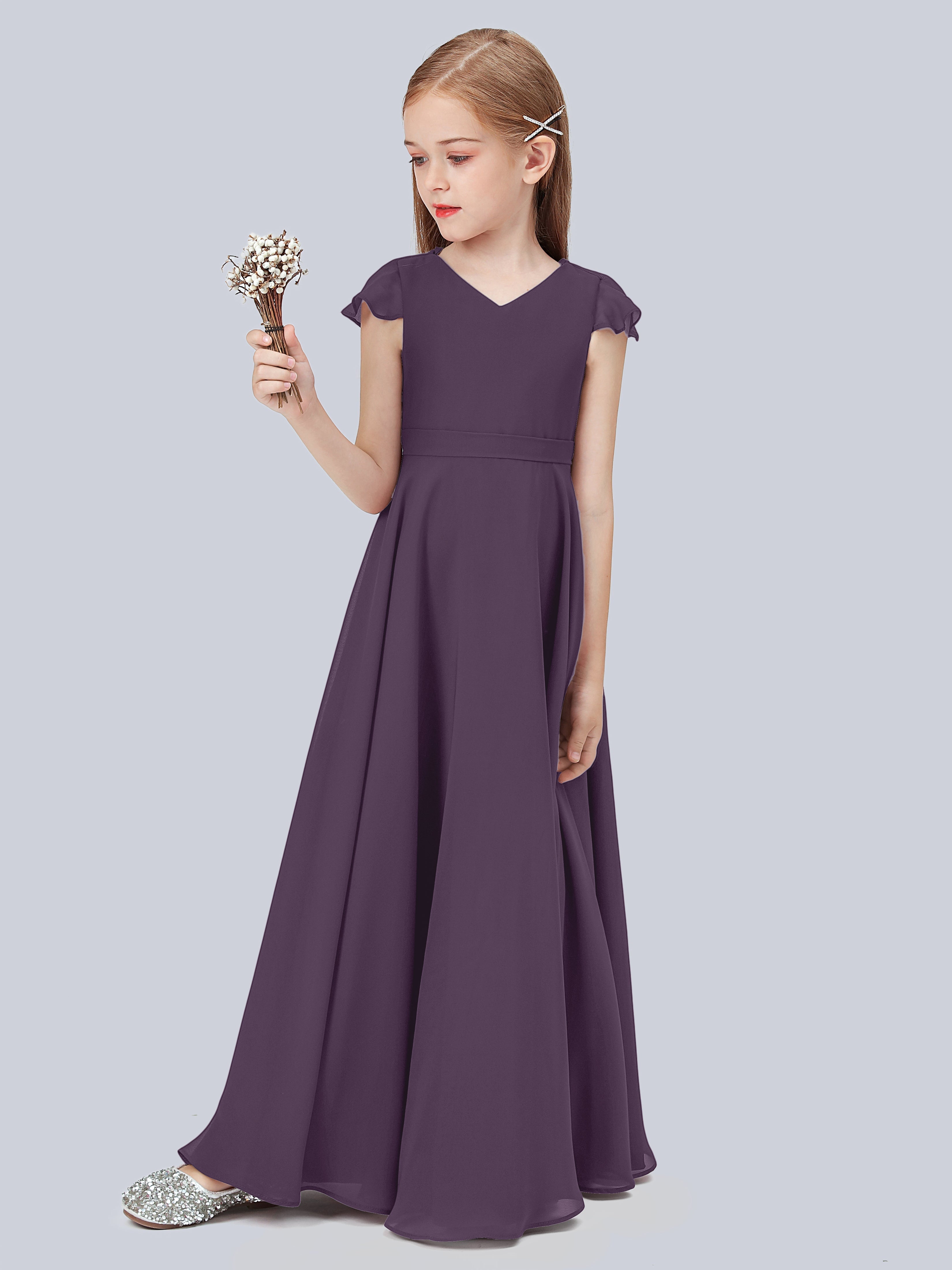 Volant Flügelärmel Chiffon Kleid für Junge Brautjungfern