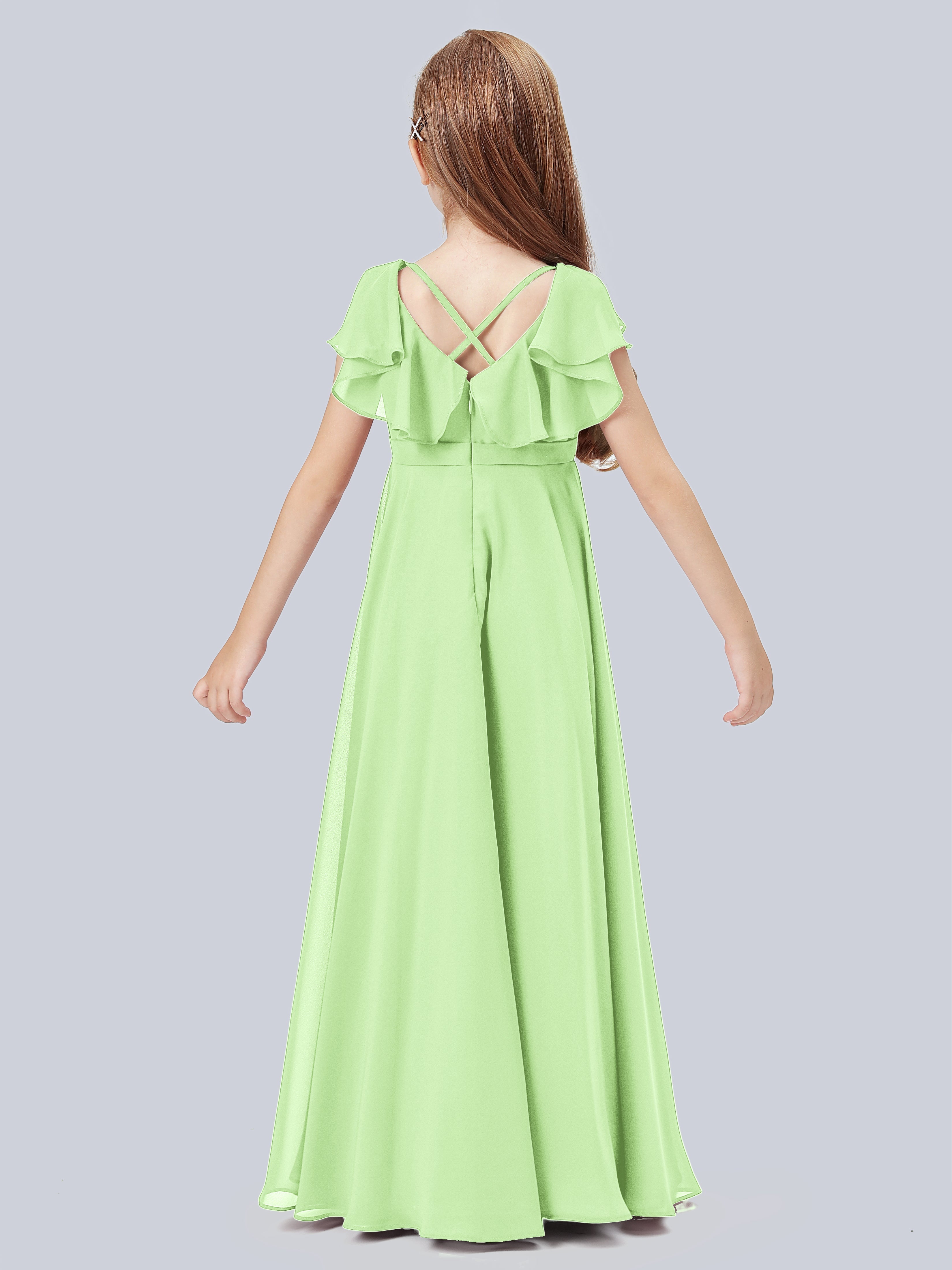 Volant Flügelärmel Chiffon Kleid für Junge Brautjungfern