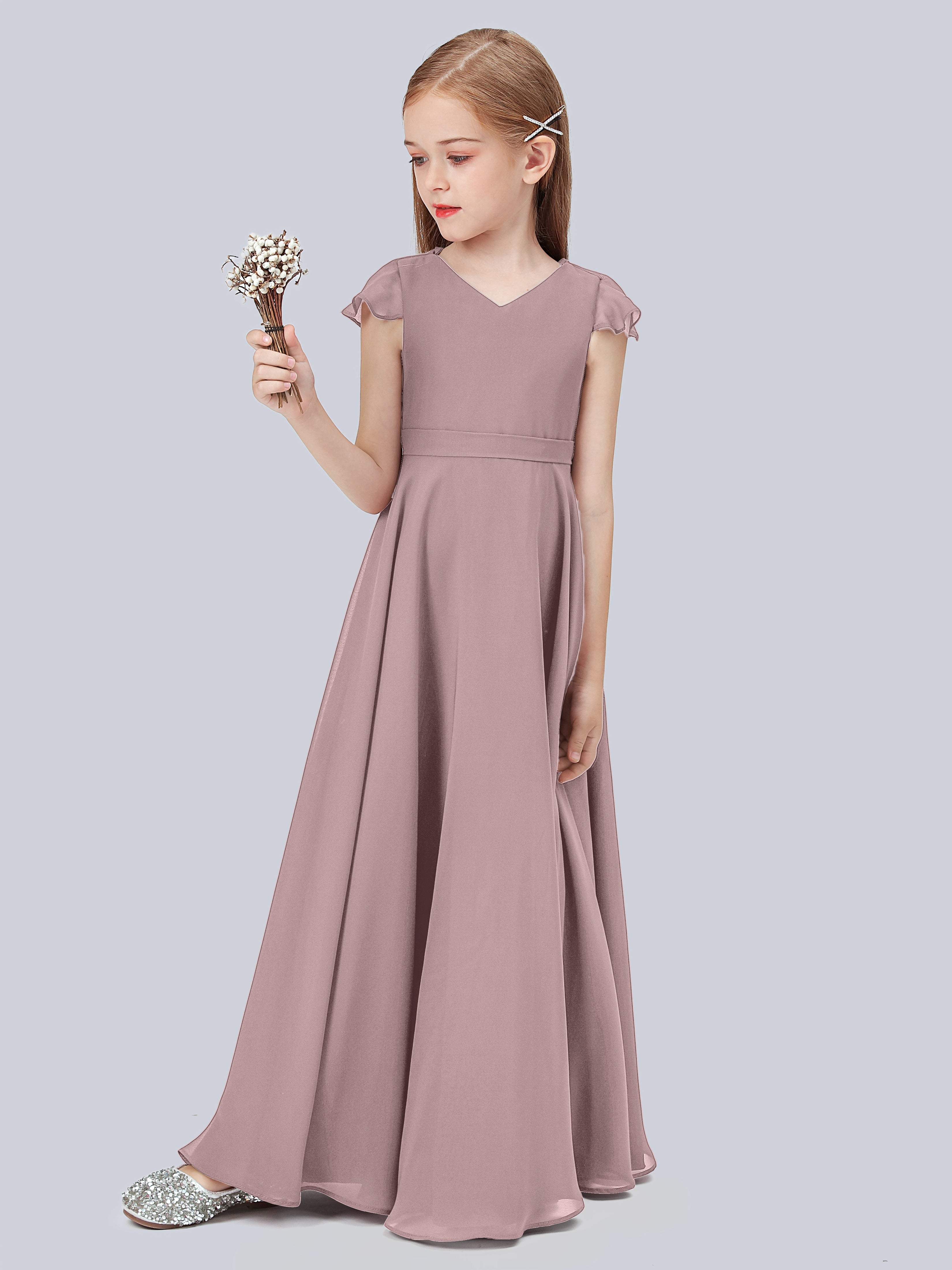 Volant Flügelärmel Chiffon Kleid für Junge Brautjungfern