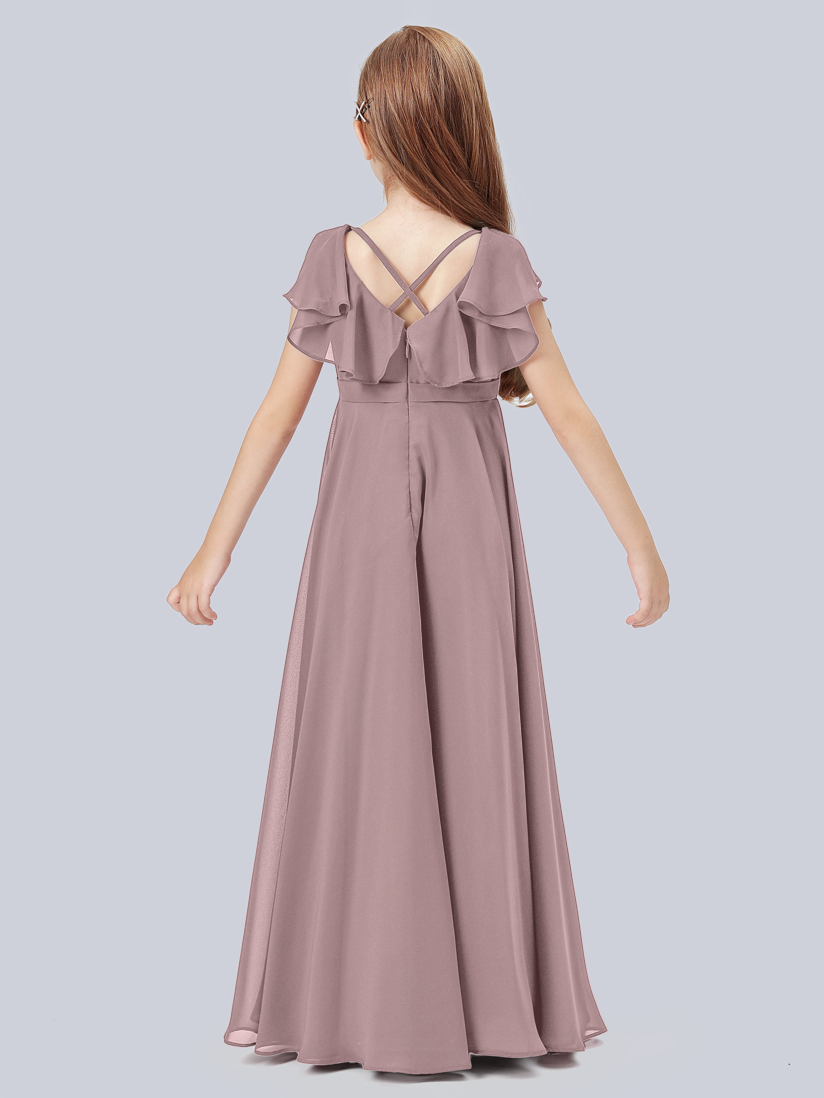 Volant Flügelärmel Chiffon Kleid für Junge Brautjungfern