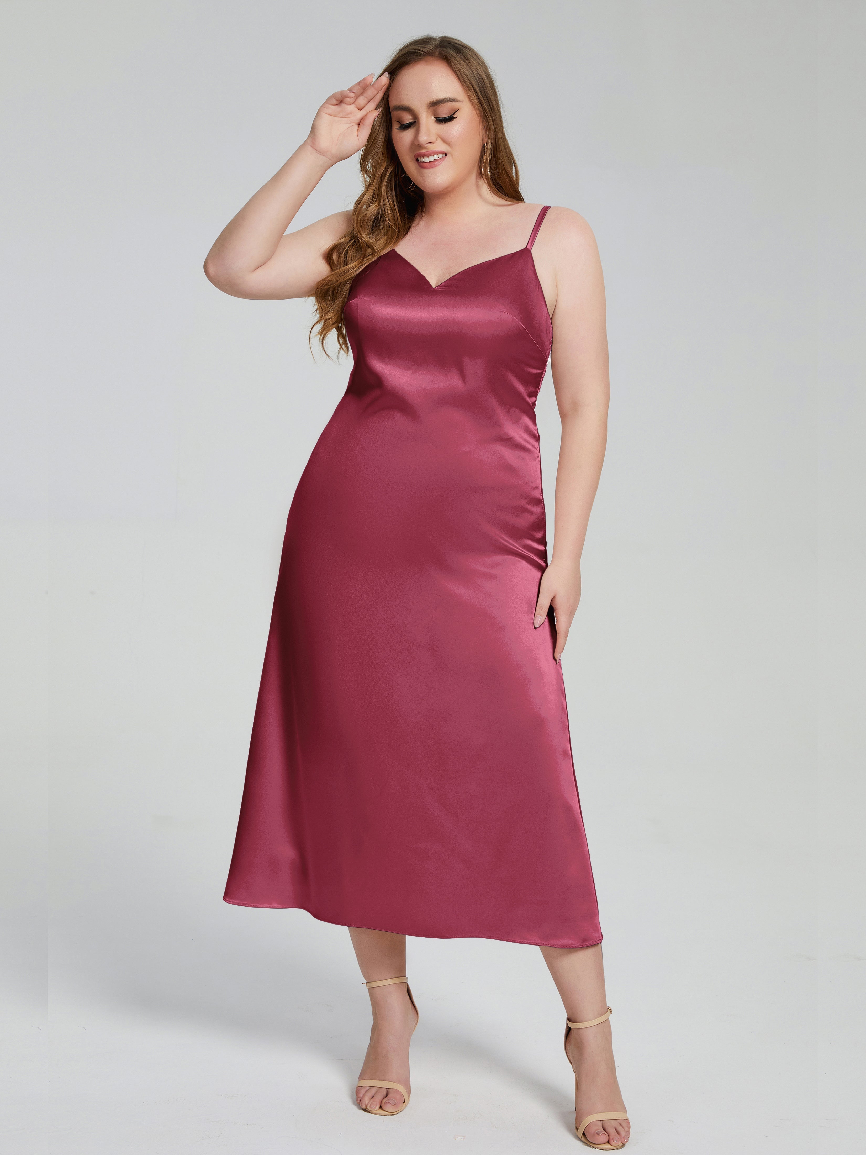 Harley Spaghettiträger Weichem Satin Brautjungfernkleider in Übergröße