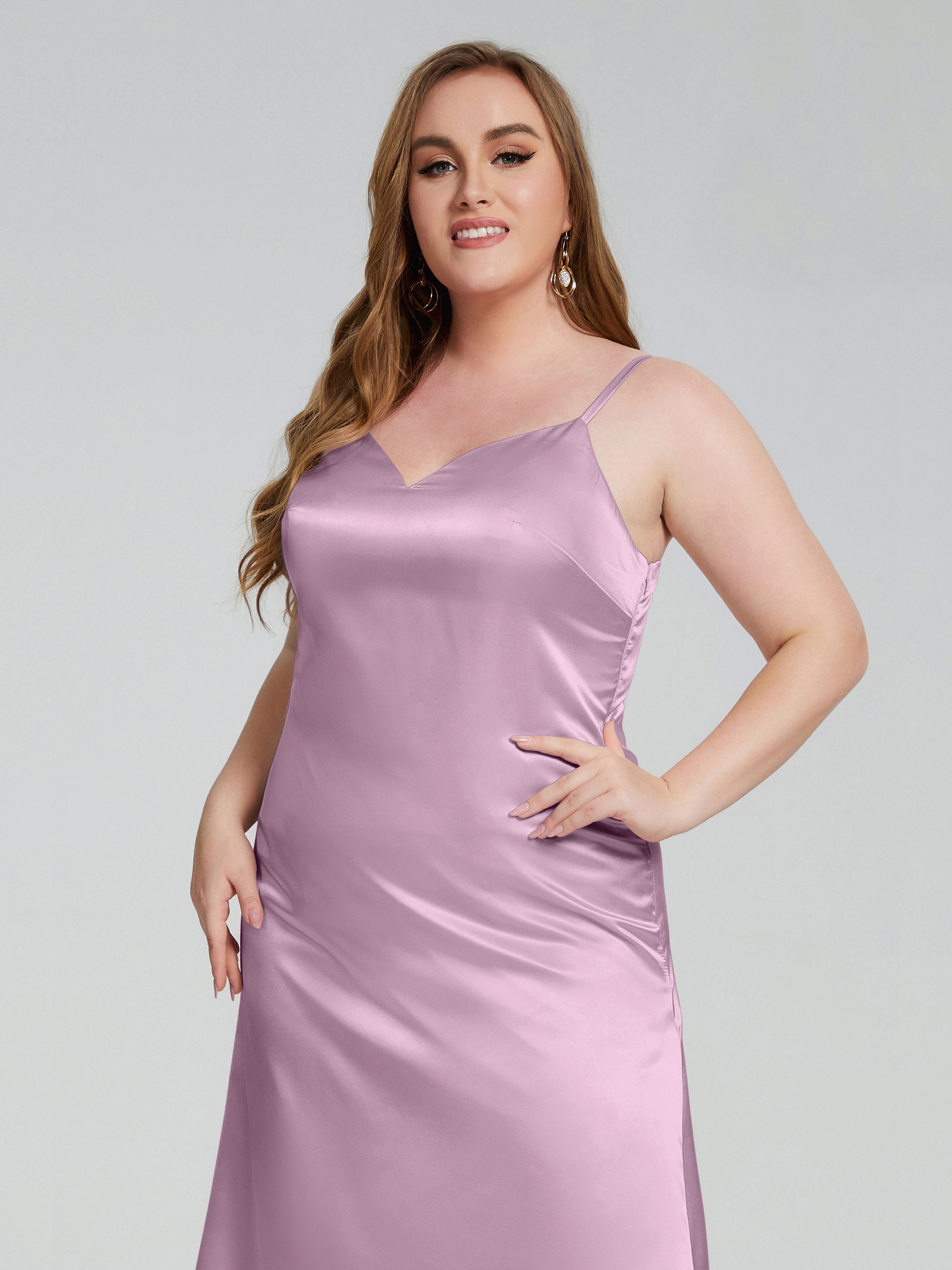 Harley Spaghettiträger Weichem Satin Brautjungfernkleider in Übergröße