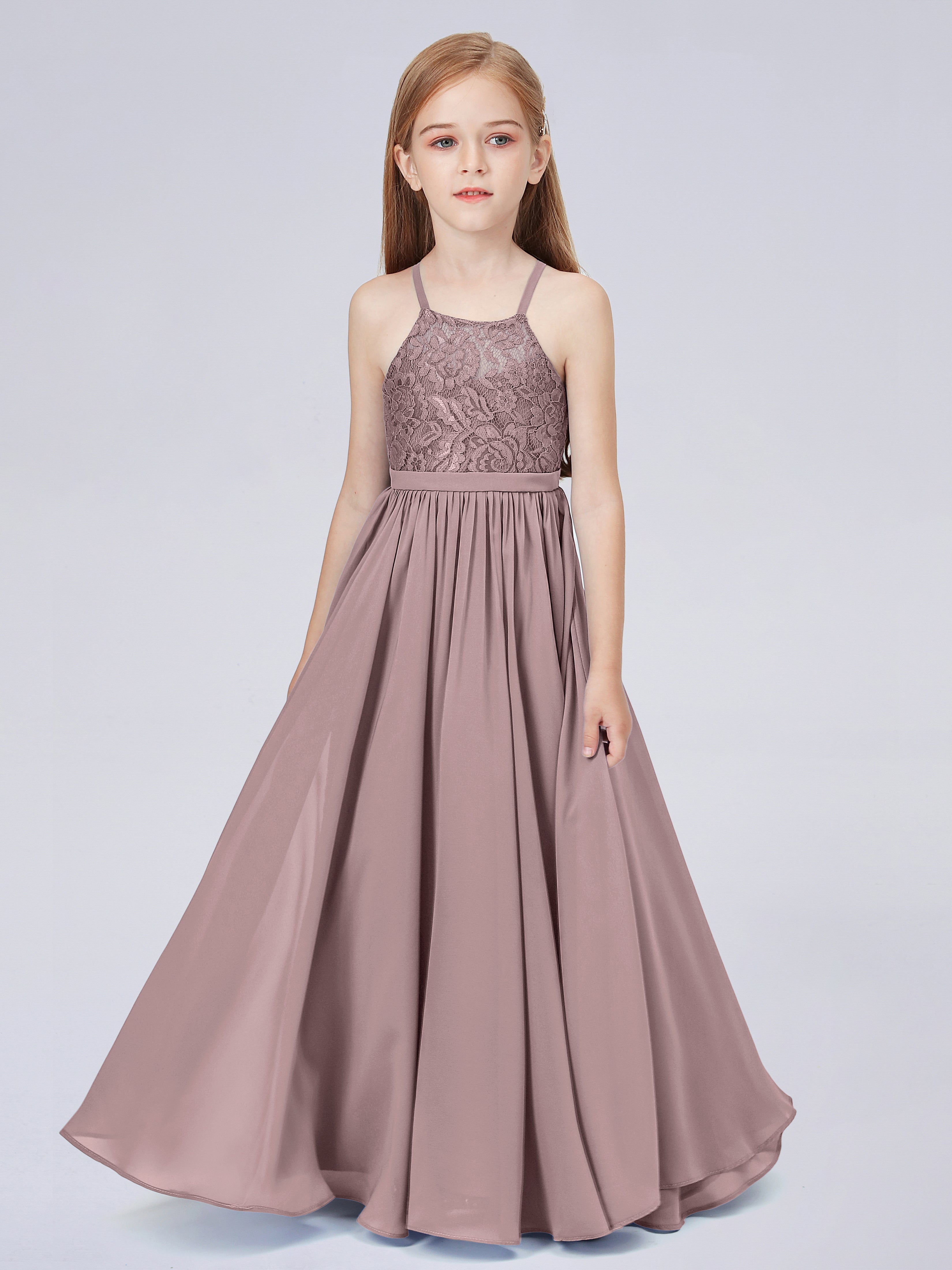 Neckholder-Spitzenkleid für Junge Brautjungfern