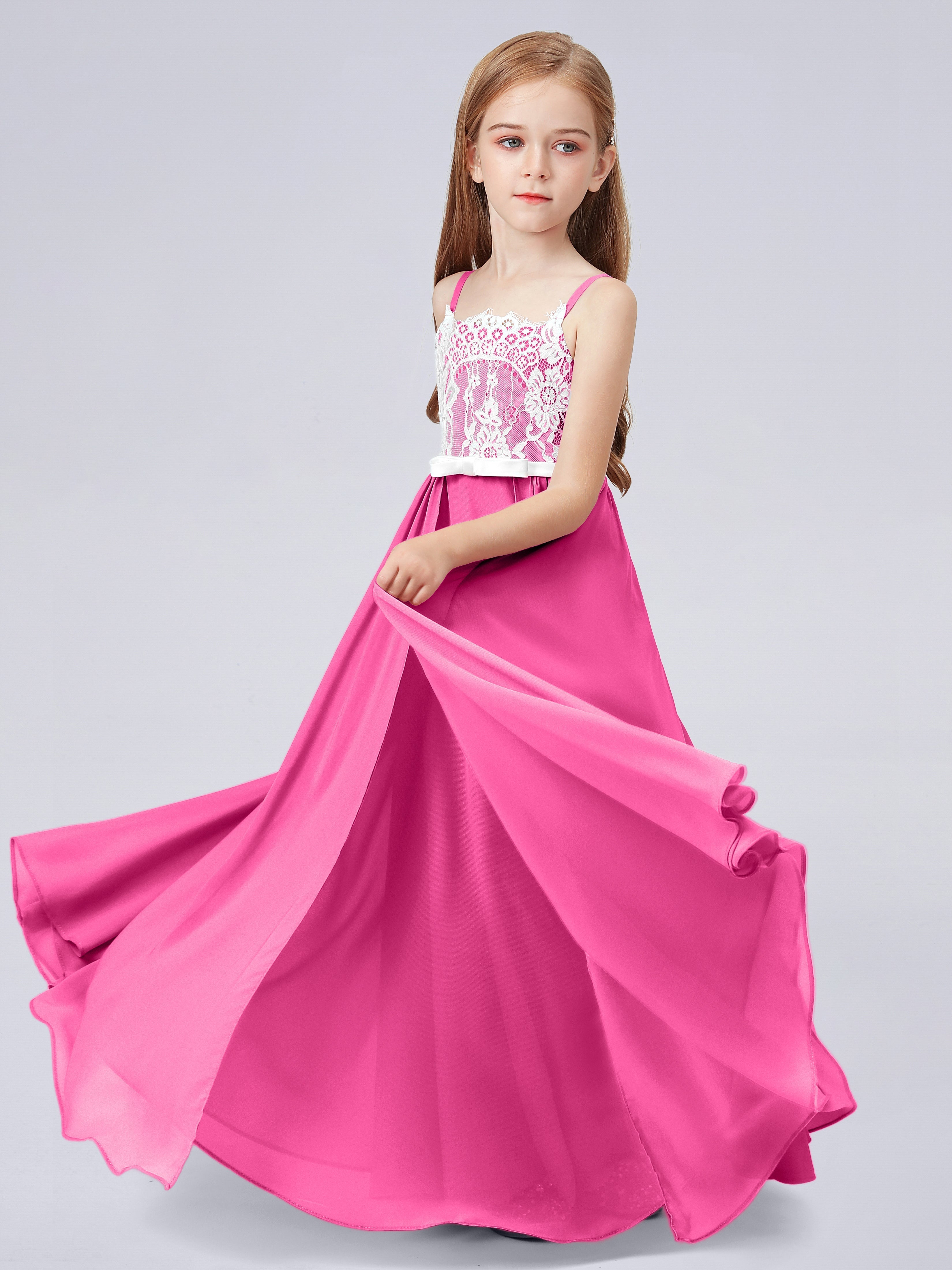 Spitzenkleid für Junge Brautjungfern mit Spaghettiträgern