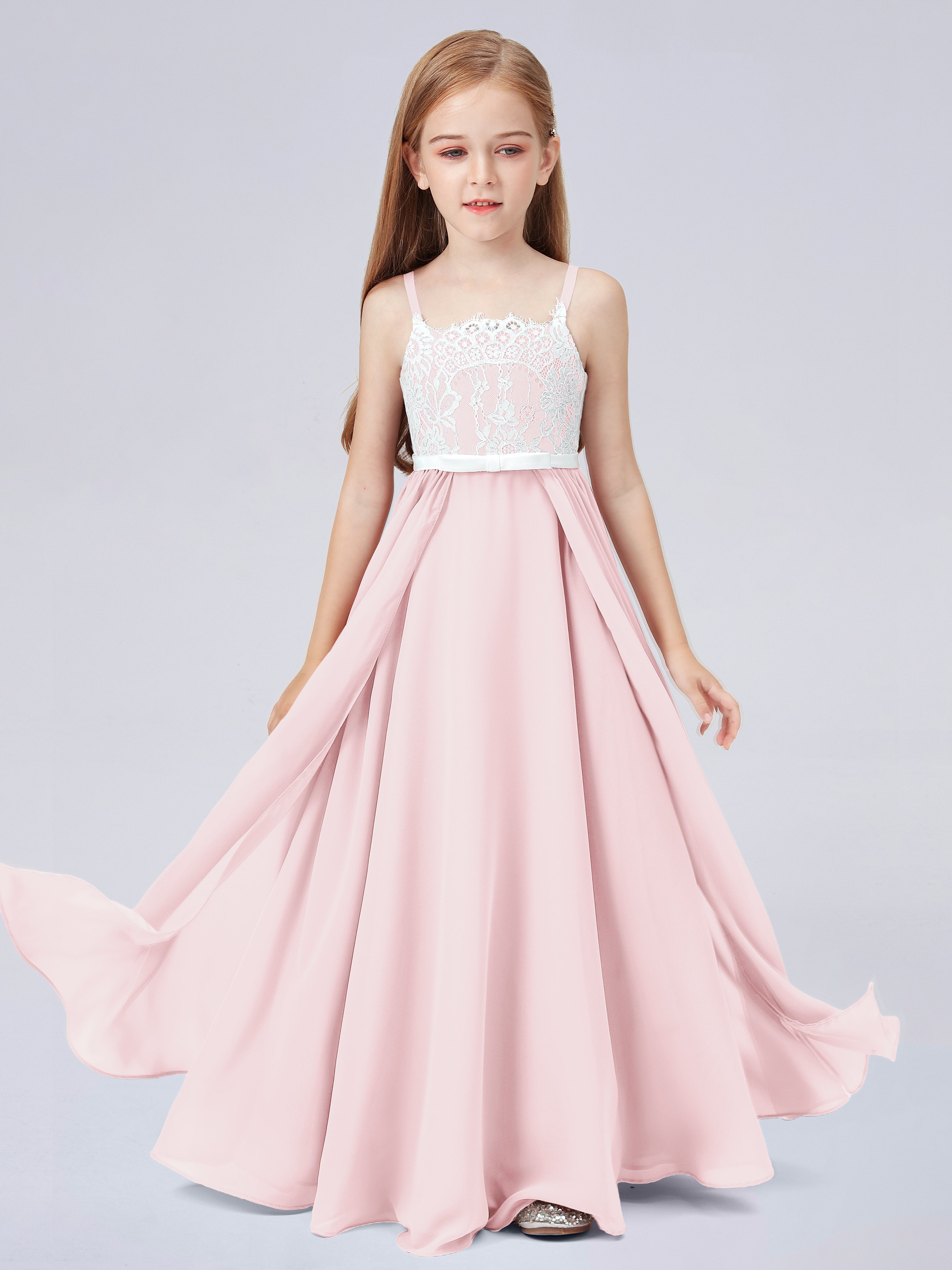 Spitzenkleid für Junge Brautjungfern mit Spaghettiträgern
