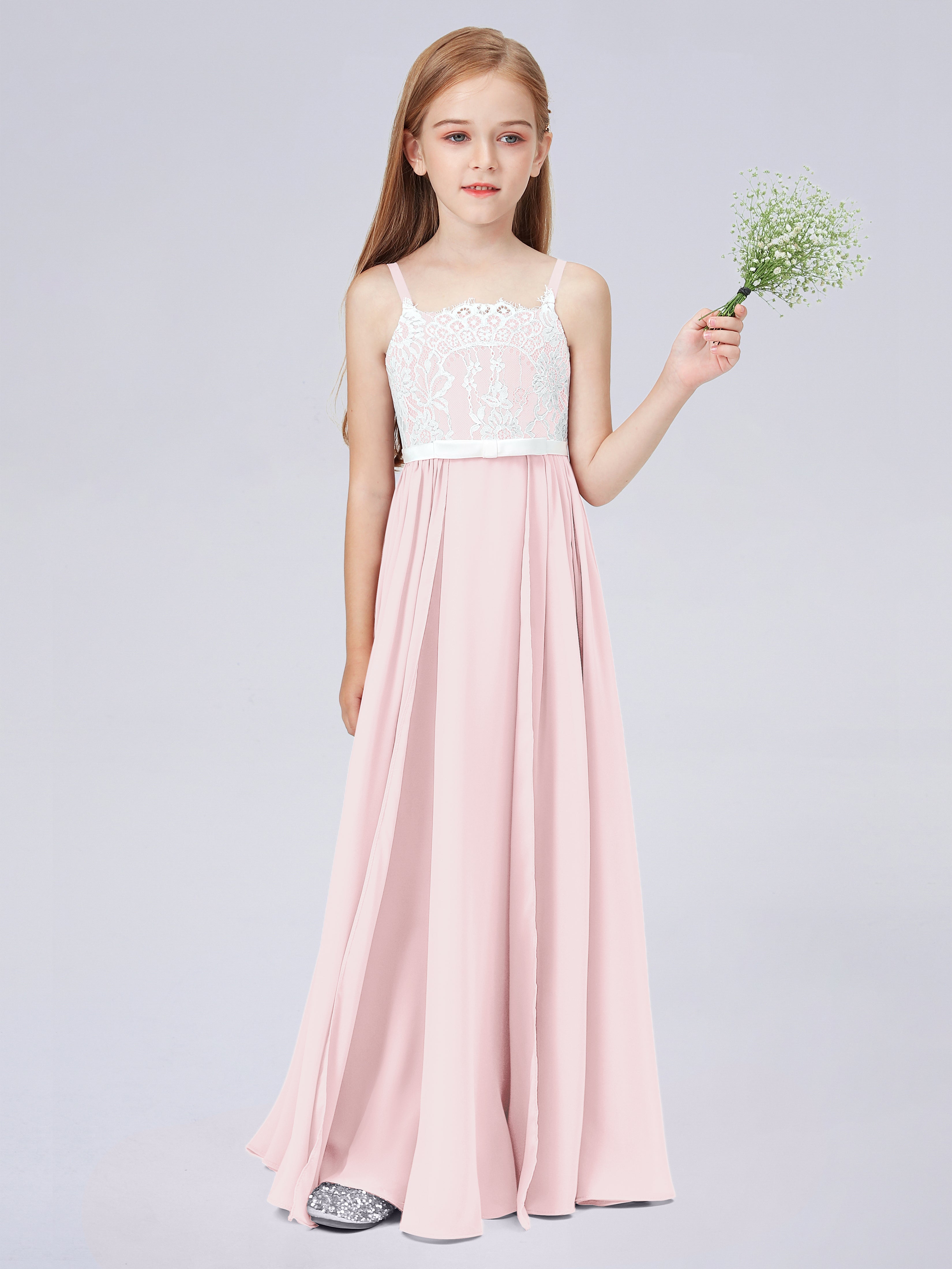 Spitzenkleid für Junge Brautjungfern mit Spaghettiträgern