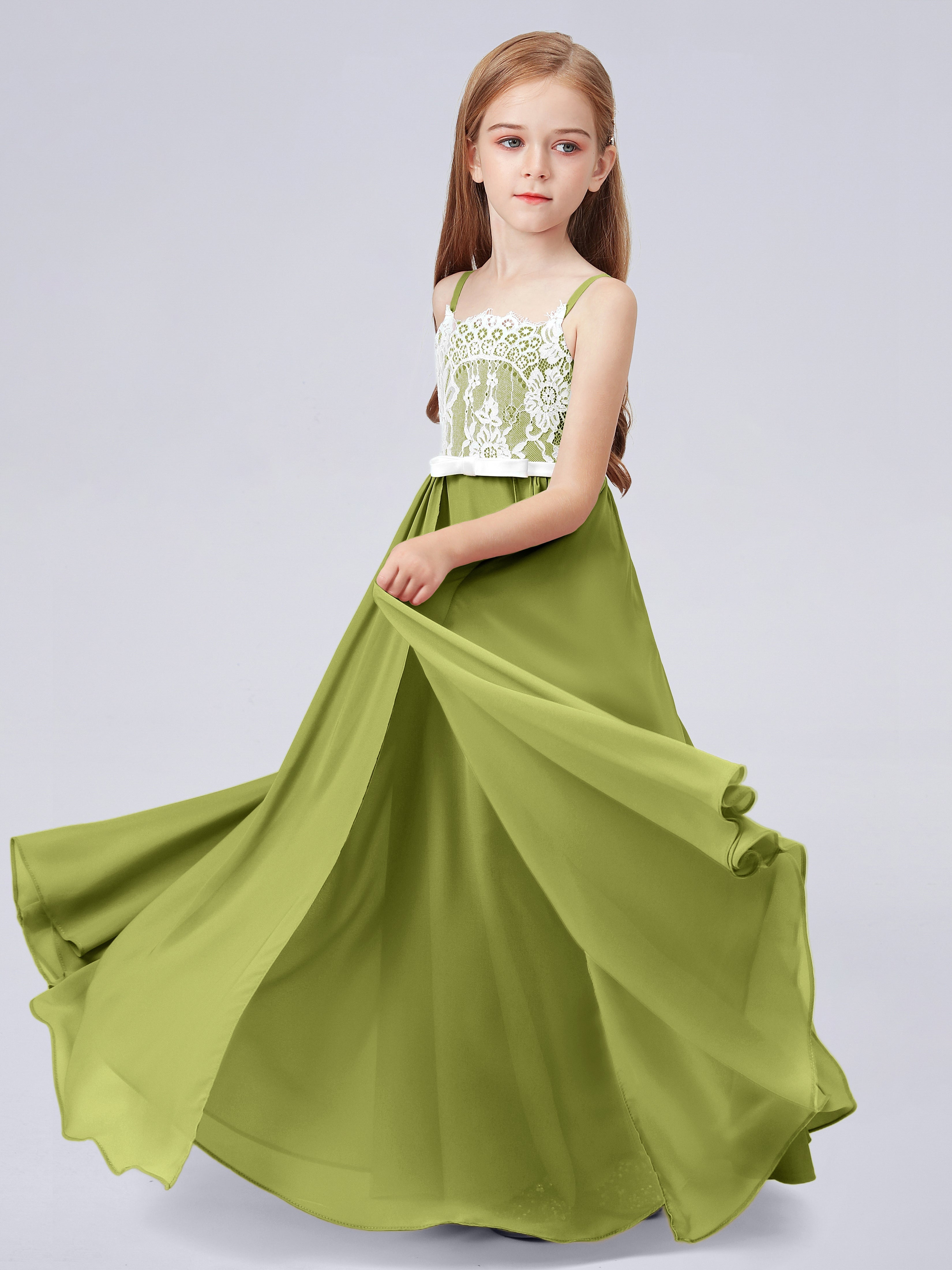 Spitzenkleid für Junge Brautjungfern mit Spaghettiträgern