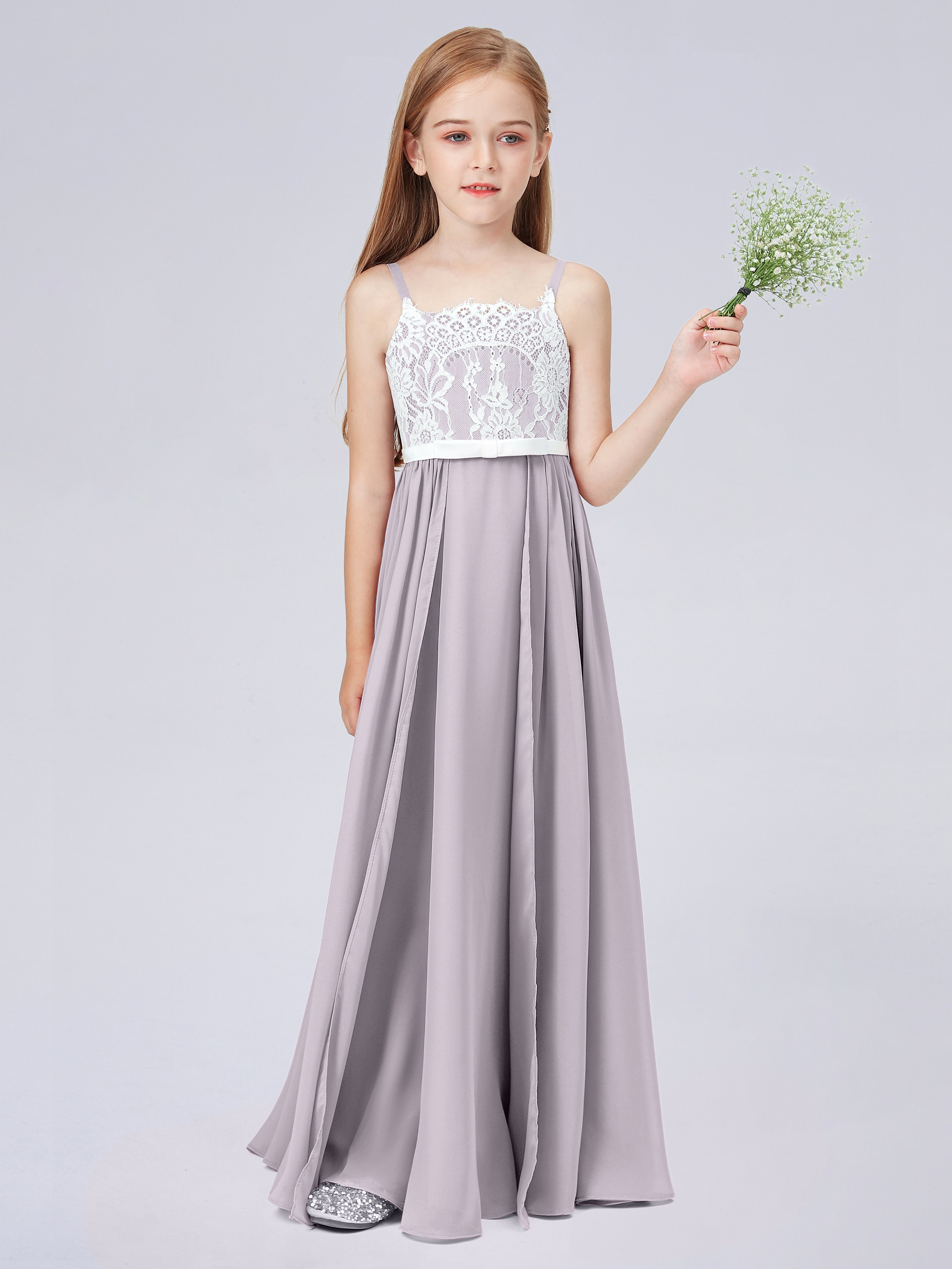 Spitzenkleid für Junge Brautjungfern mit Spaghettiträgern