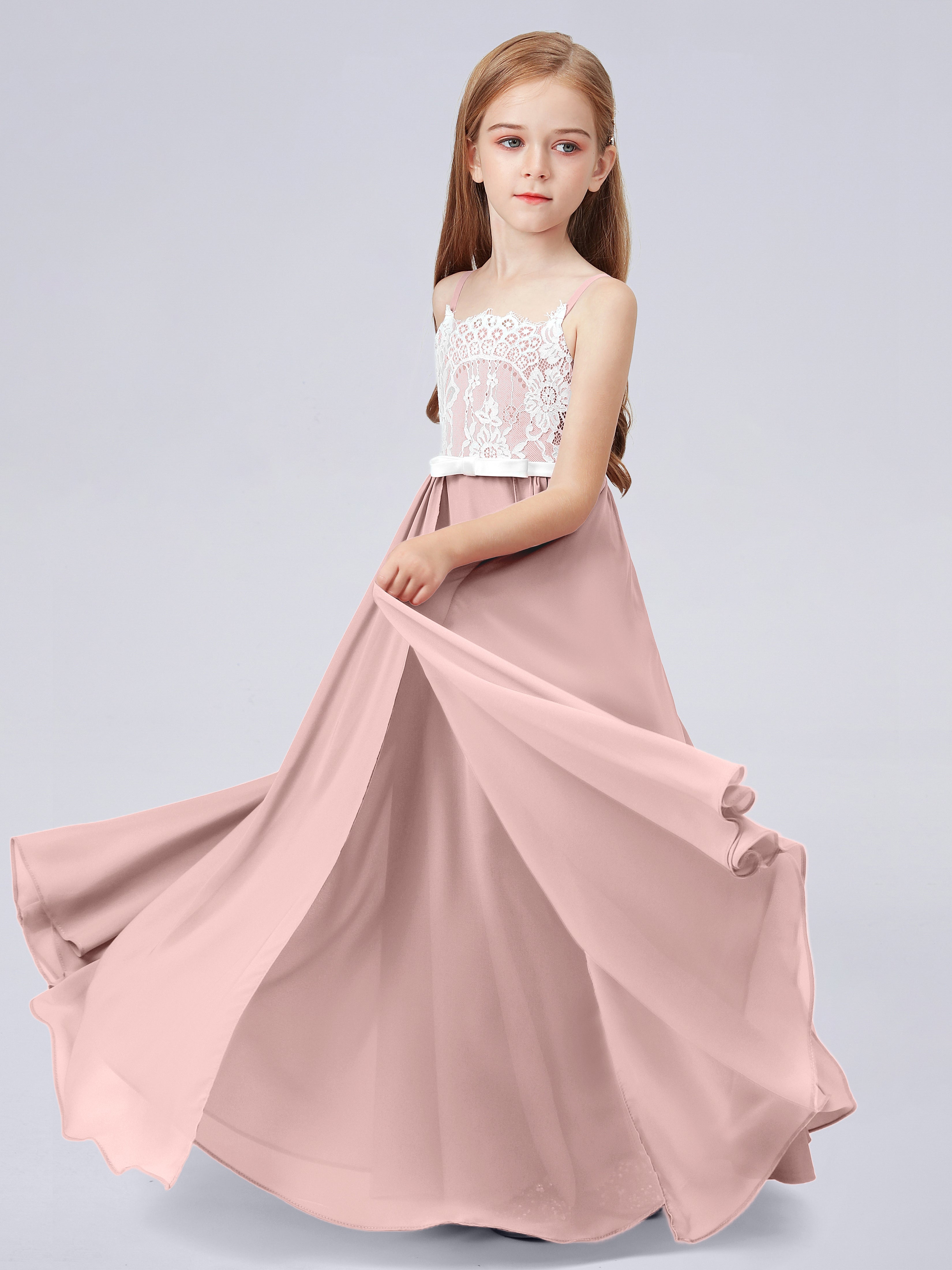 Spitzenkleid für Junge Brautjungfern mit Spaghettiträgern