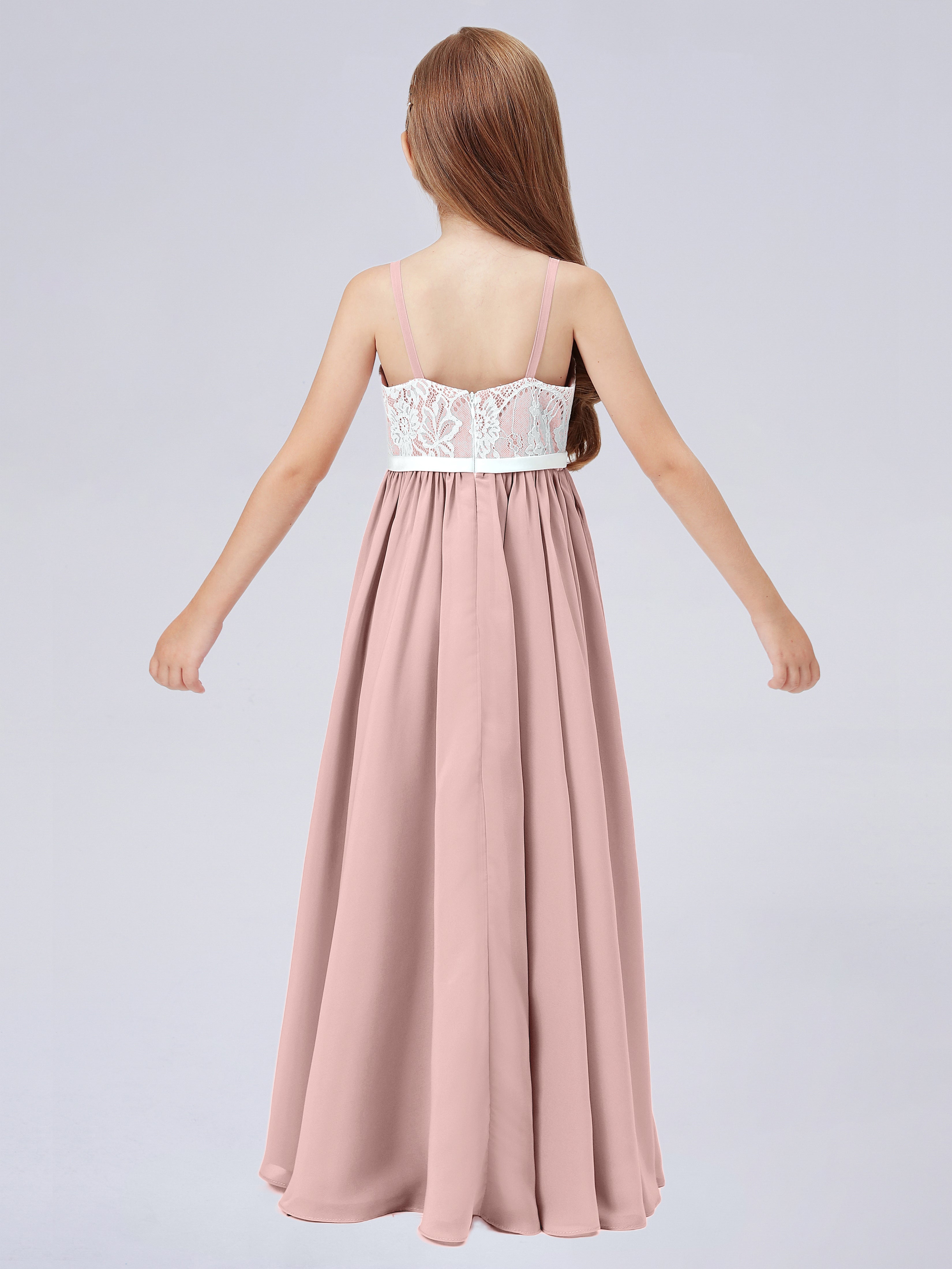 Spitzenkleid für Junge Brautjungfern mit Spaghettiträgern