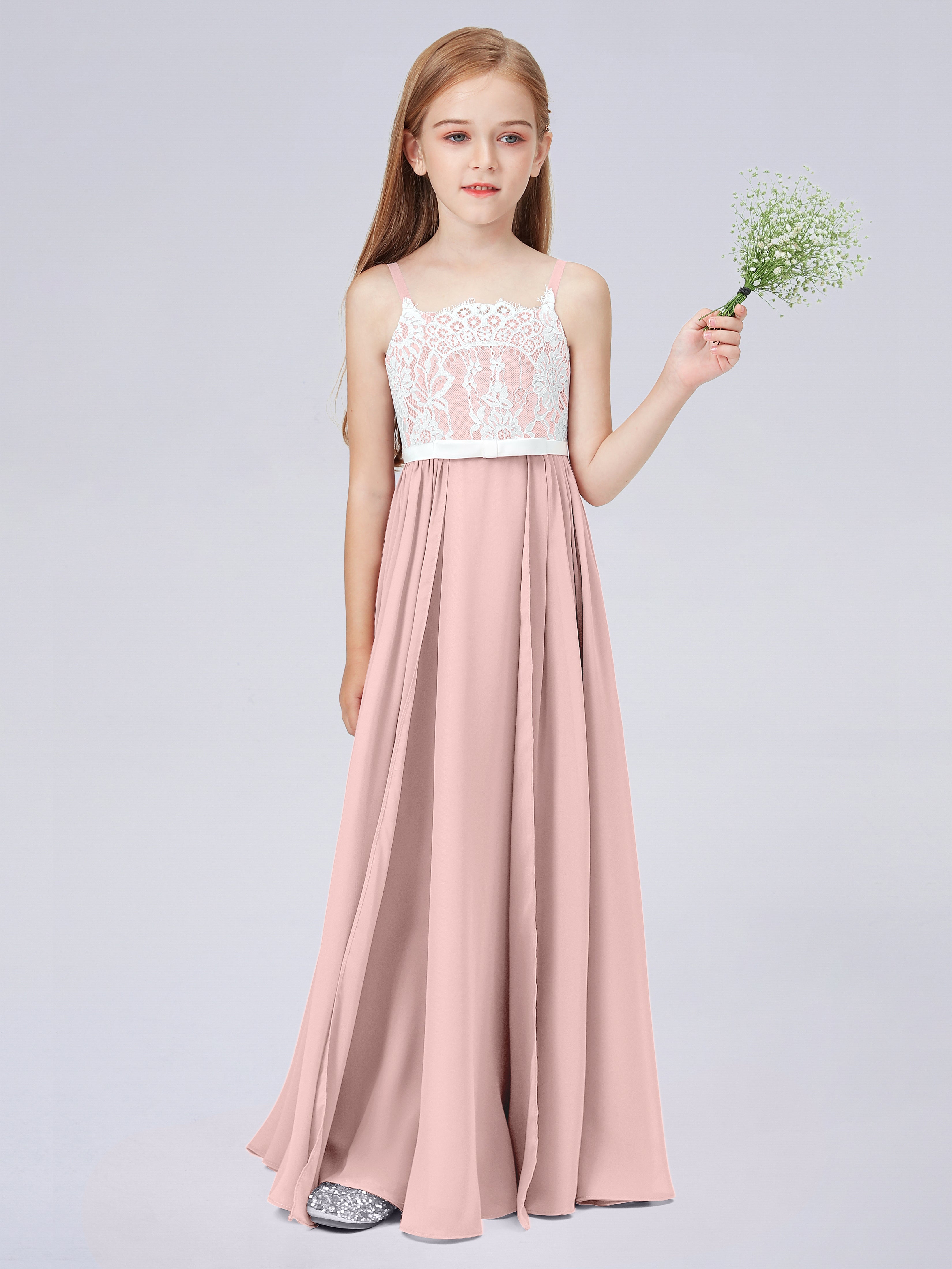Spitzenkleid für Junge Brautjungfern mit Spaghettiträgern