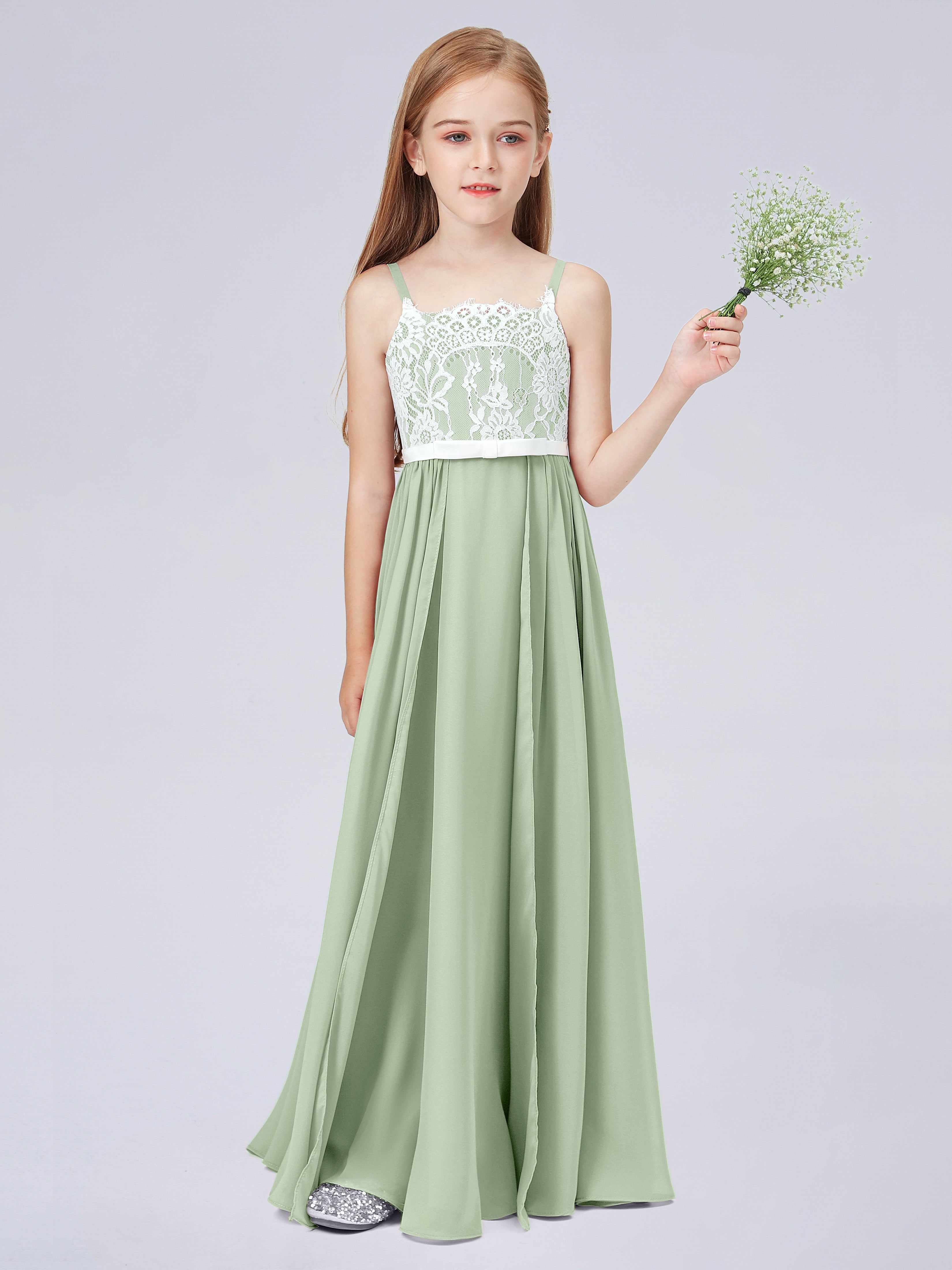 Spitzenkleid für Junge Brautjungfern mit Spaghettiträgern
