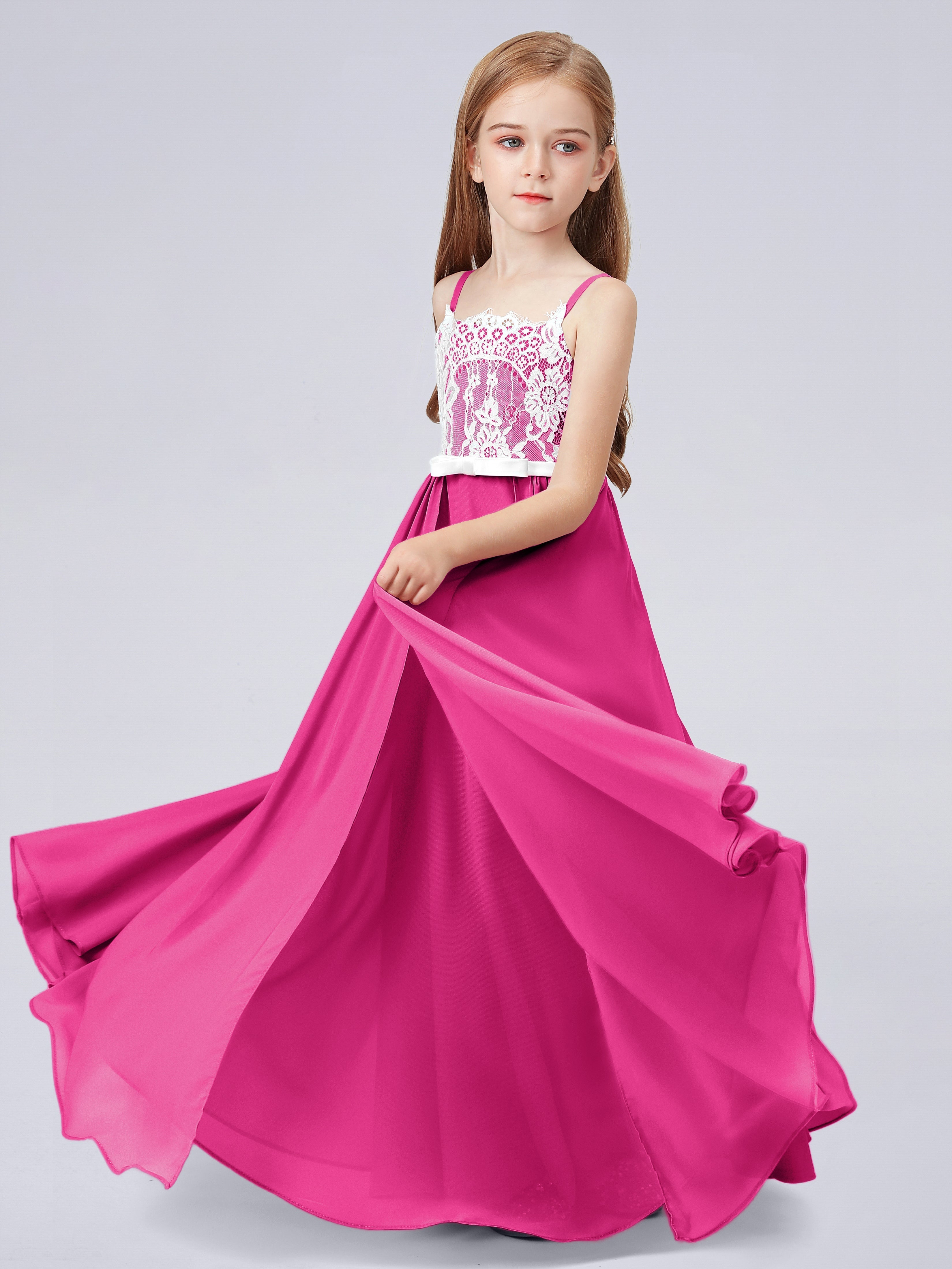 Spitzenkleid für Junge Brautjungfern mit Spaghettiträgern