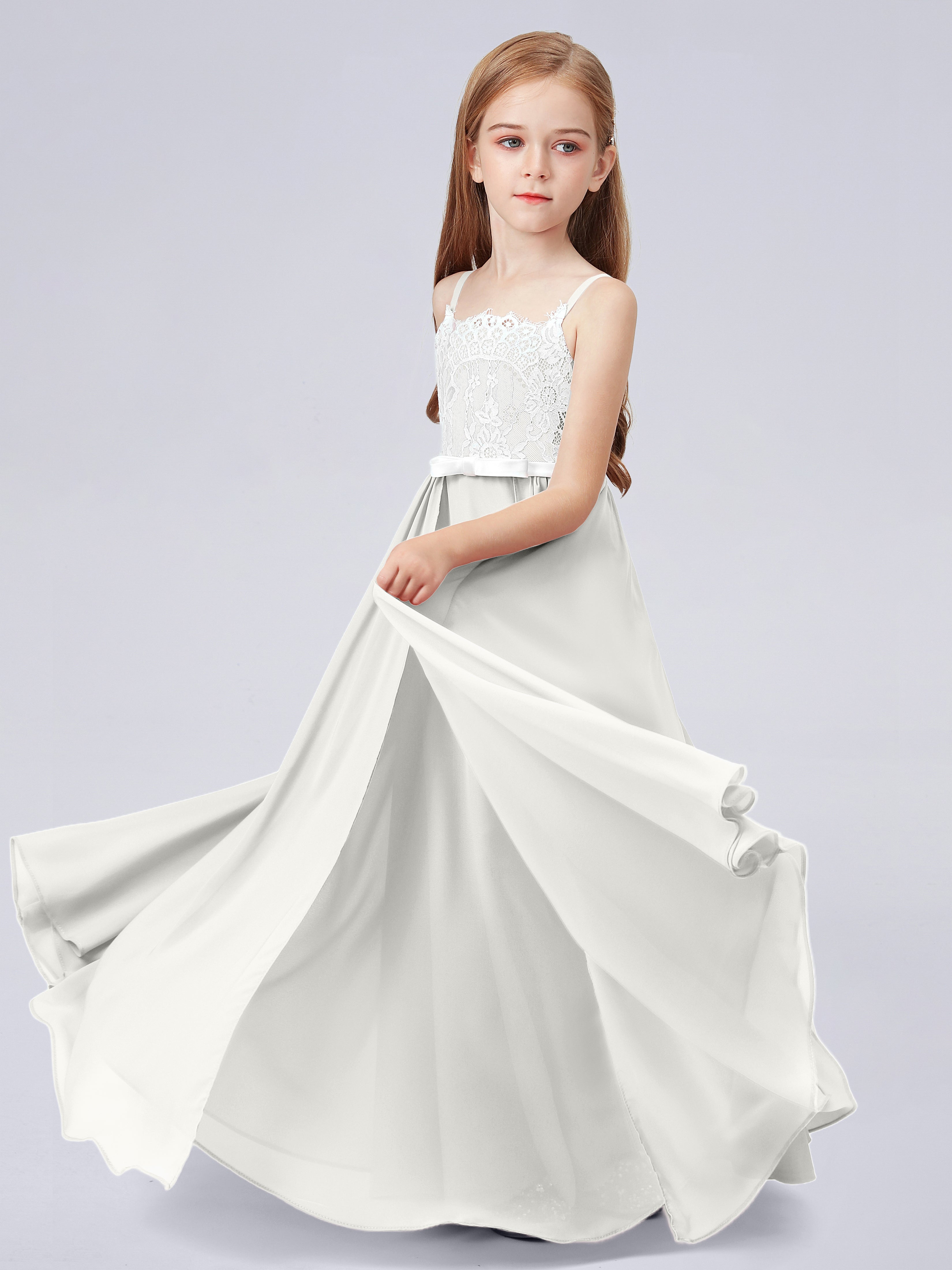 Spitzenkleid für Junge Brautjungfern mit Spaghettiträgern