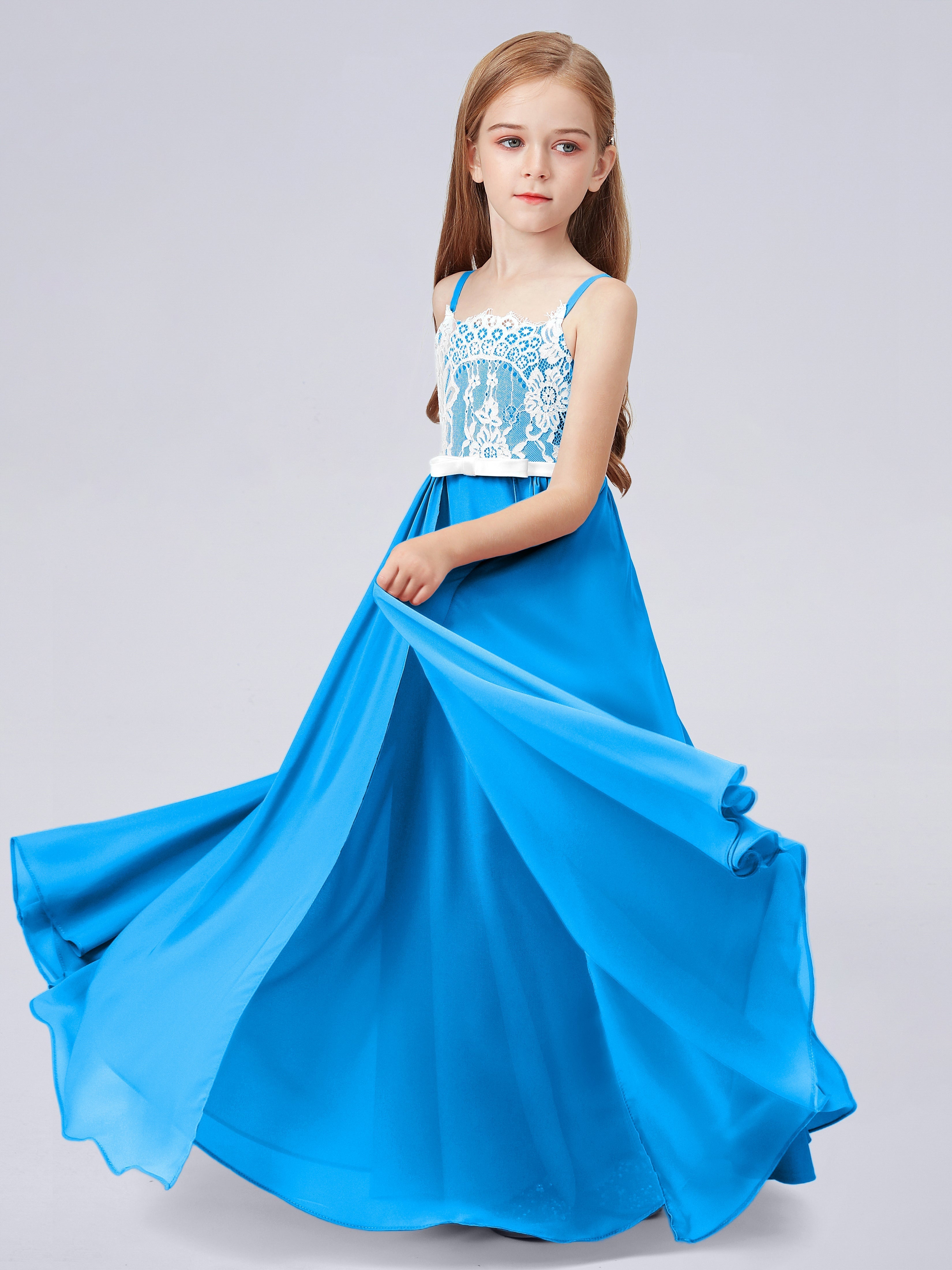 Spitzenkleid für Junge Brautjungfern mit Spaghettiträgern