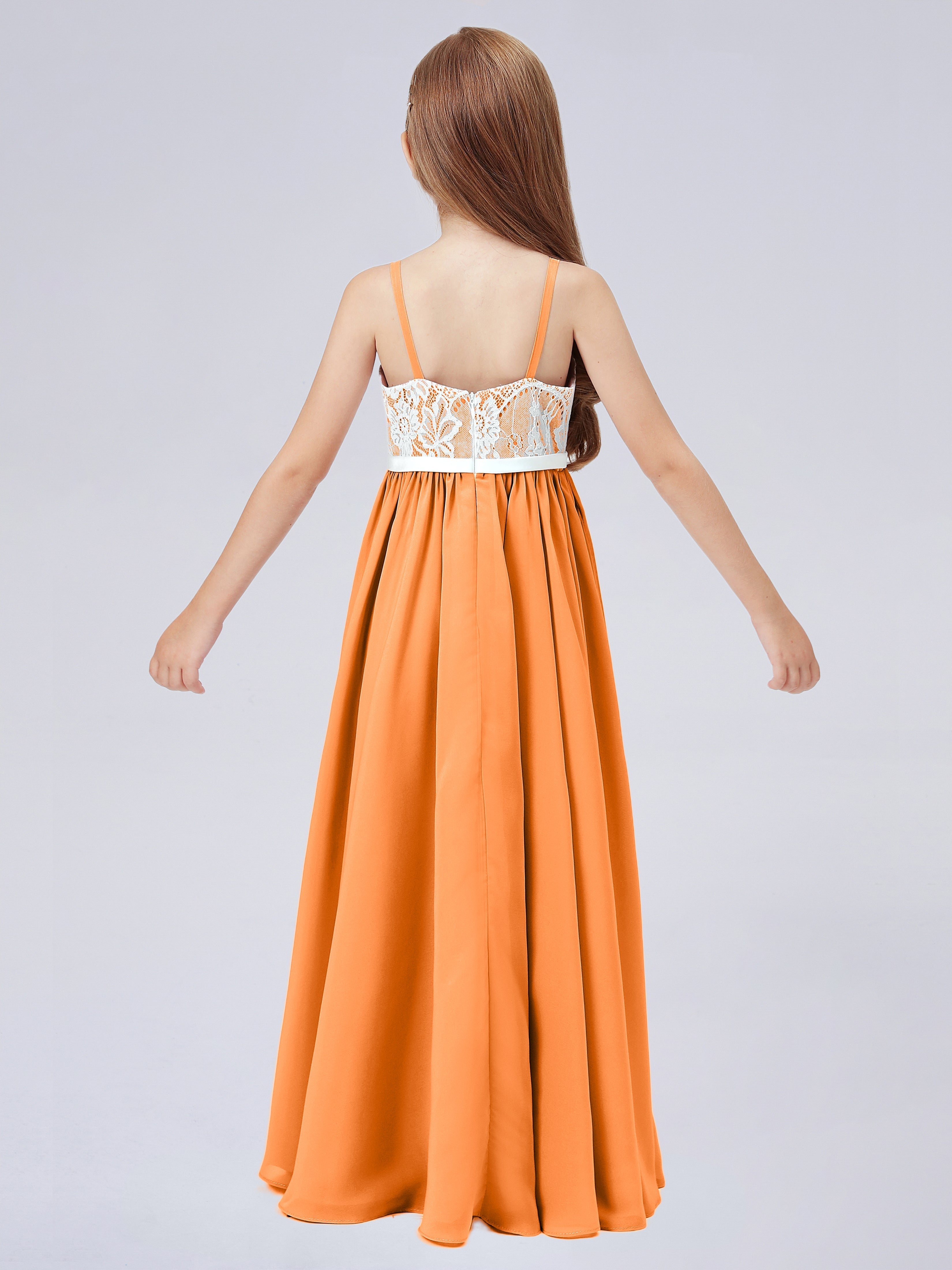 Spitzenkleid für Junge Brautjungfern mit Spaghettiträgern