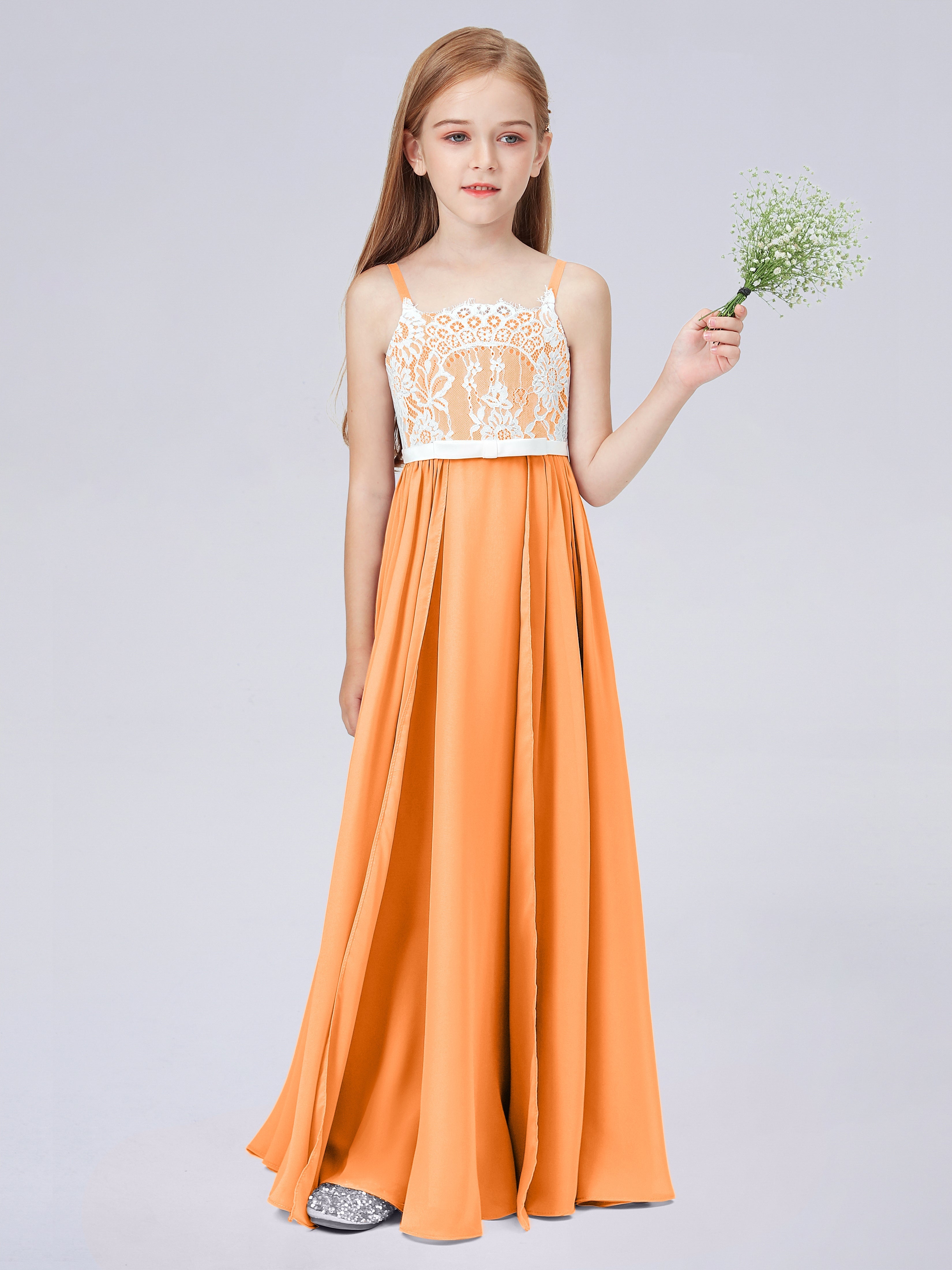 Spitzenkleid für Junge Brautjungfern mit Spaghettiträgern
