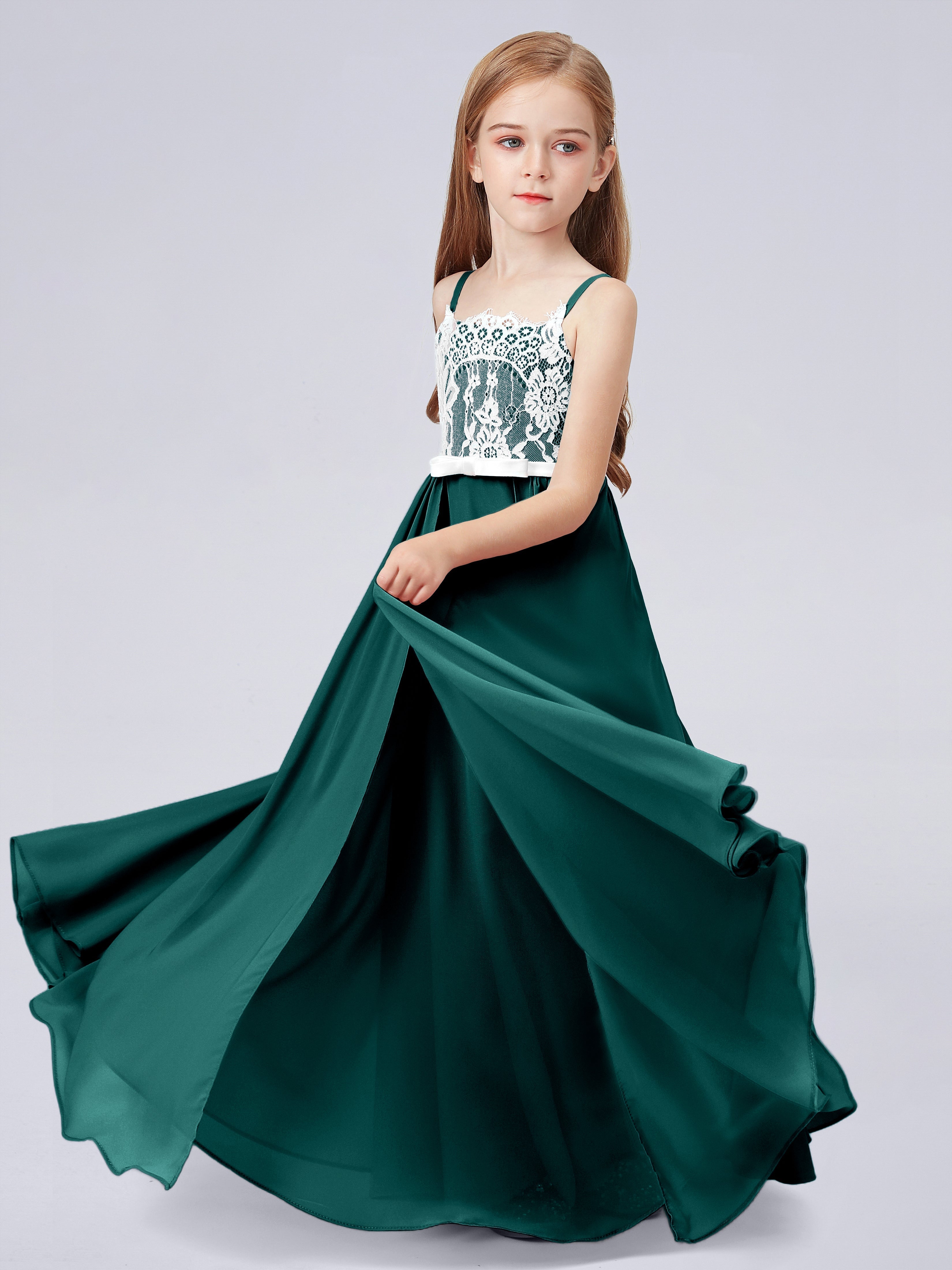 Spitzenkleid für Junge Brautjungfern mit Spaghettiträgern