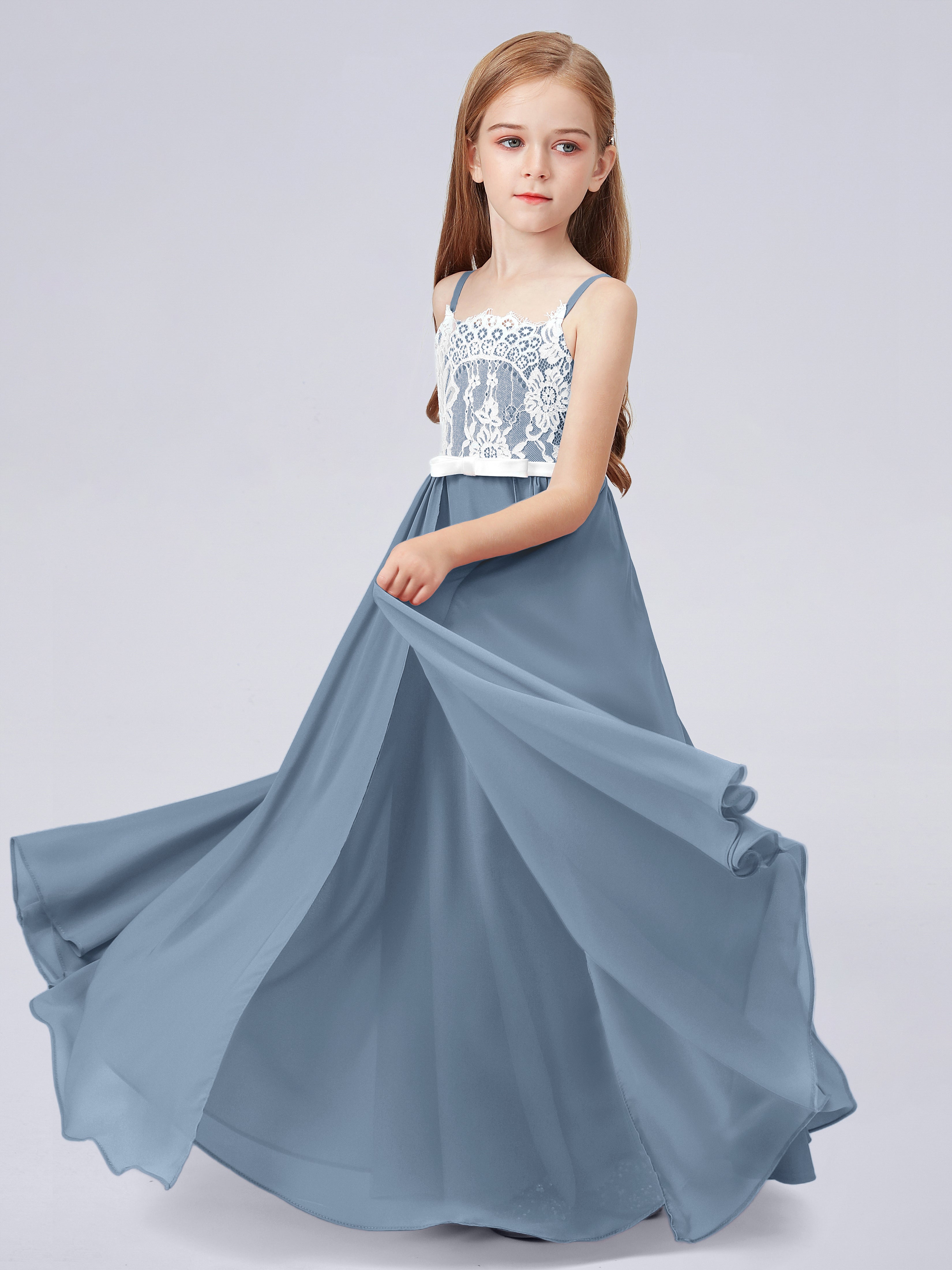Spitzenkleid für Junge Brautjungfern mit Spaghettiträgern