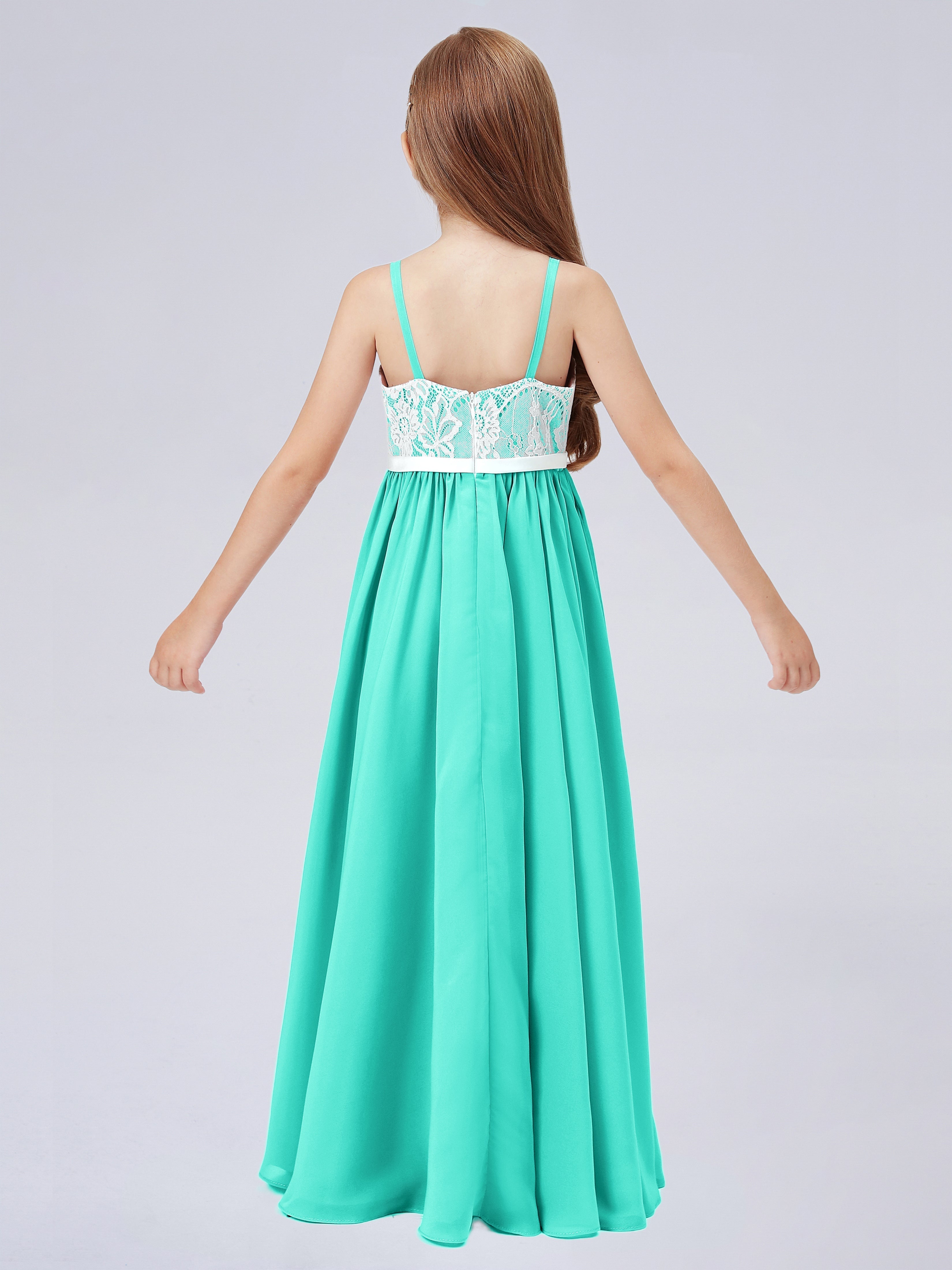 Spitzenkleid für Junge Brautjungfern mit Spaghettiträgern