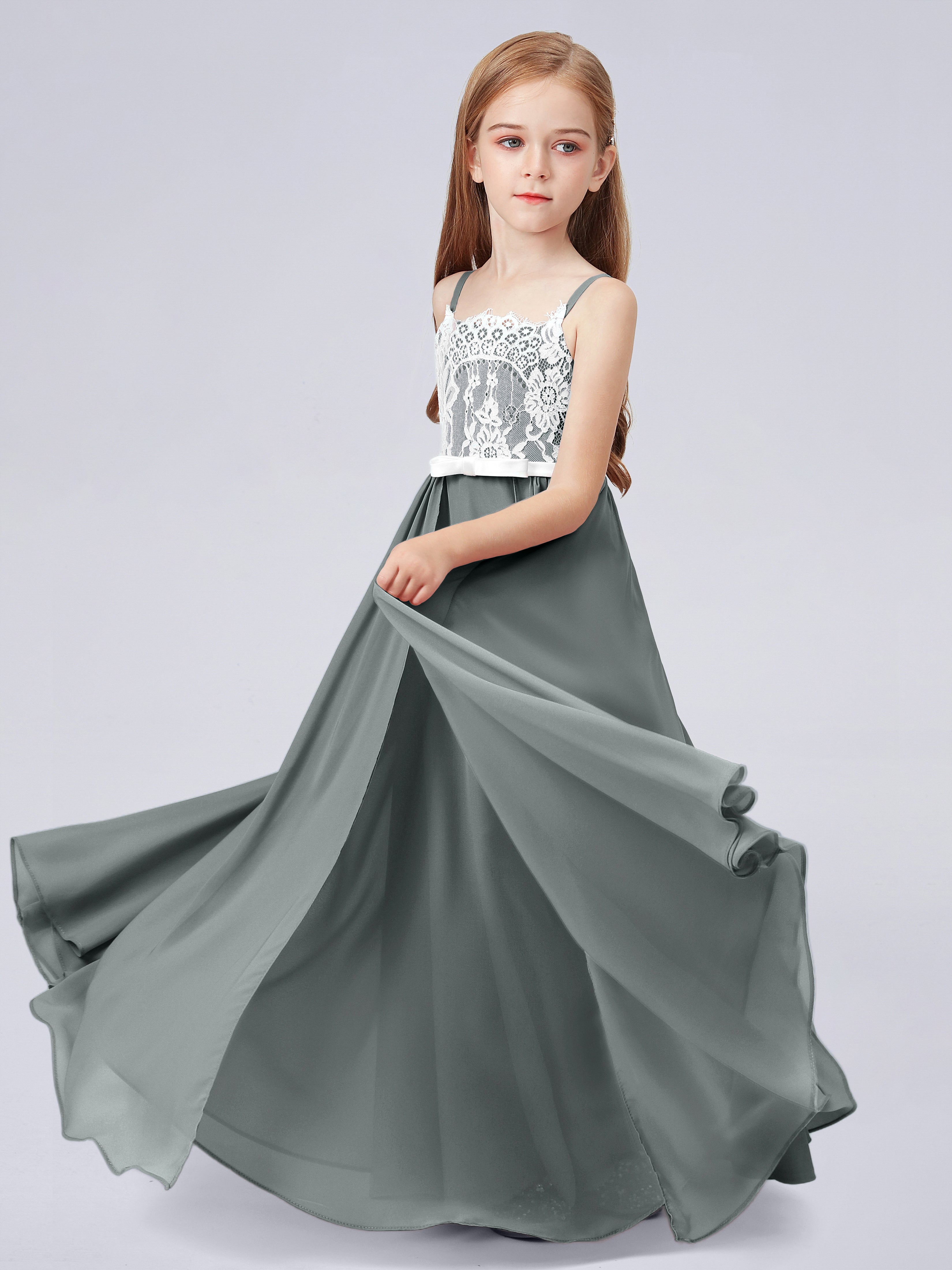 Spitzenkleid für Junge Brautjungfern mit Spaghettiträgern