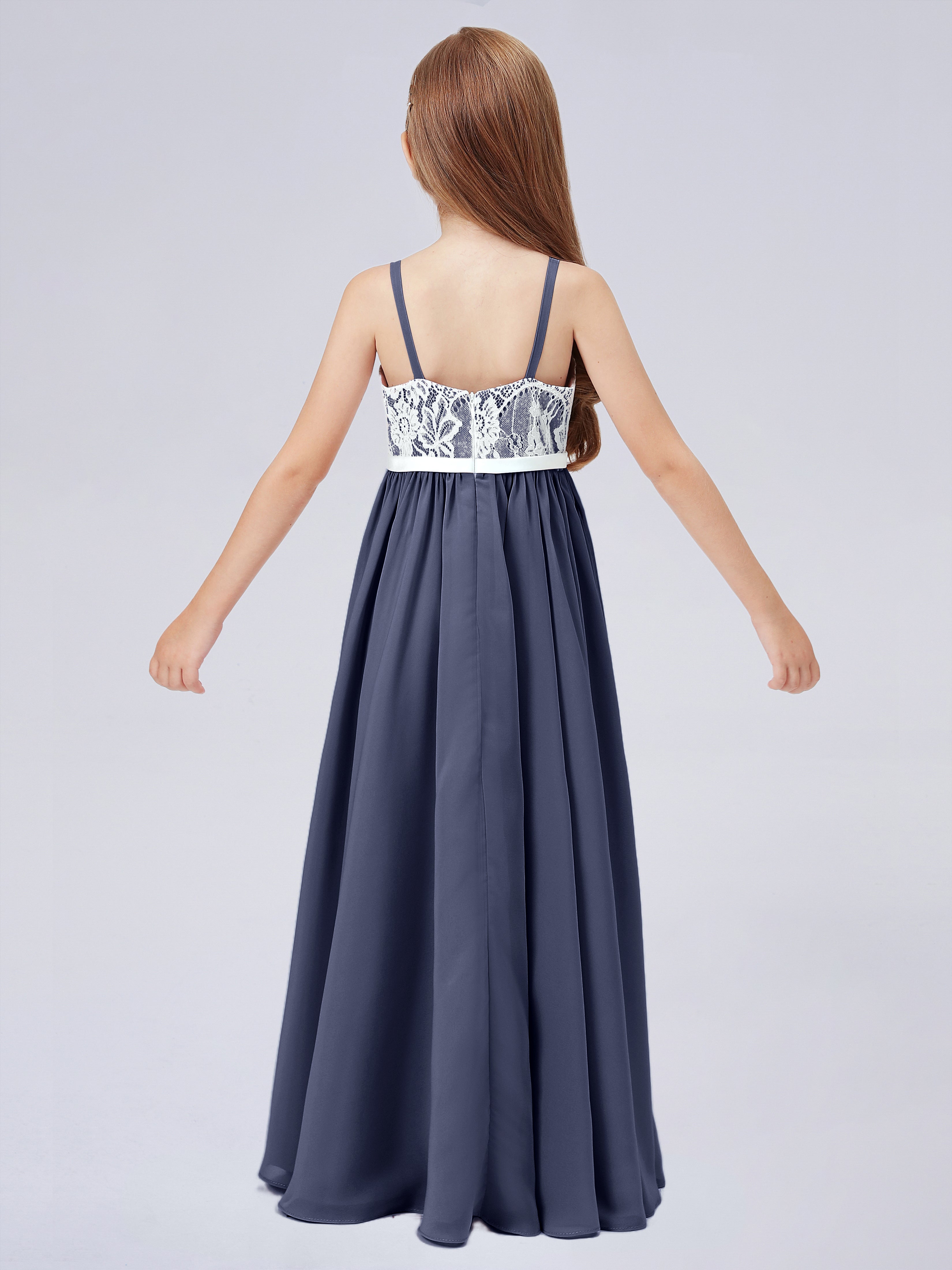 Spitzenkleid für Junge Brautjungfern mit Spaghettiträgern