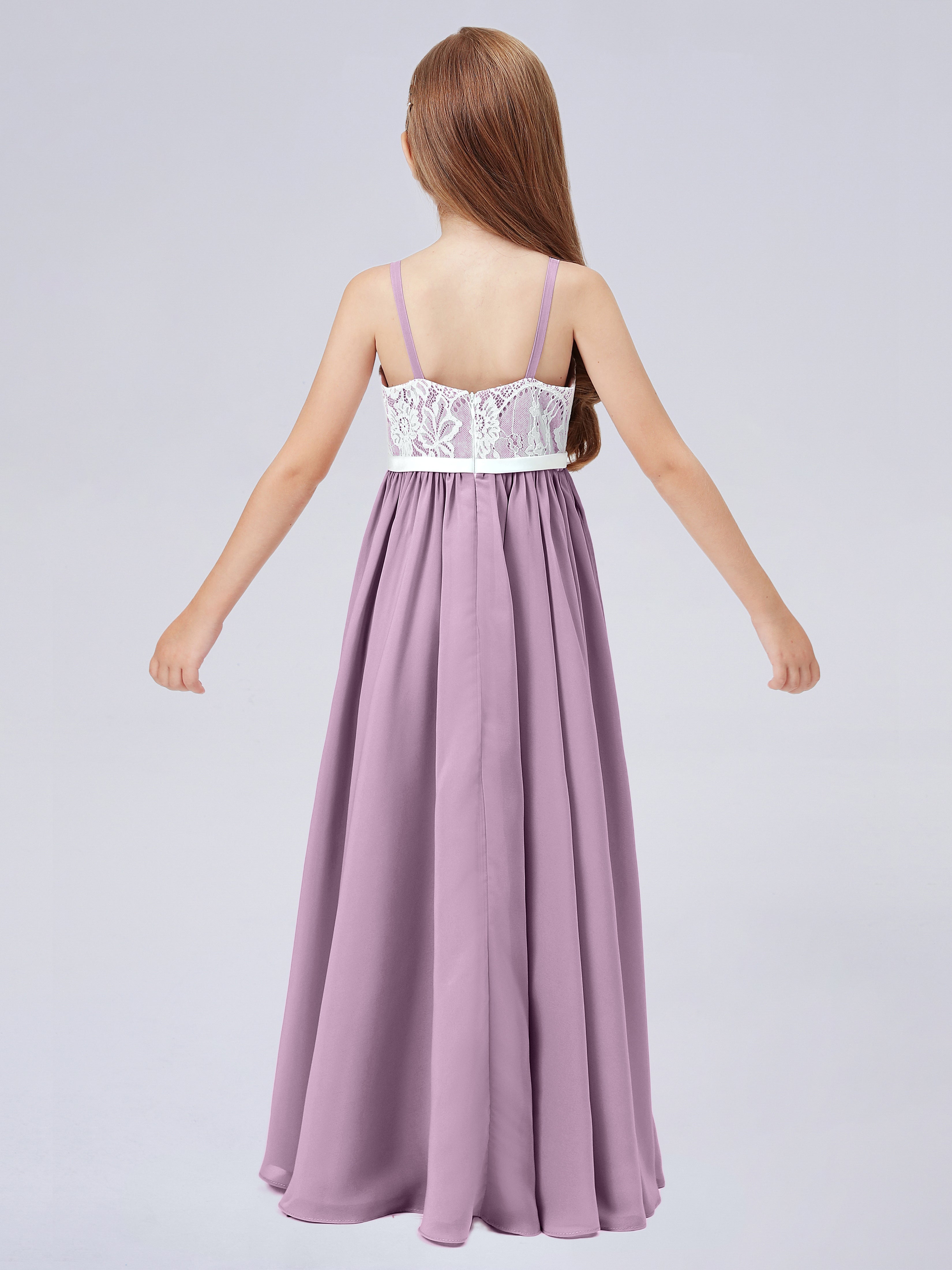 Spitzenkleid für Junge Brautjungfern mit Spaghettiträgern