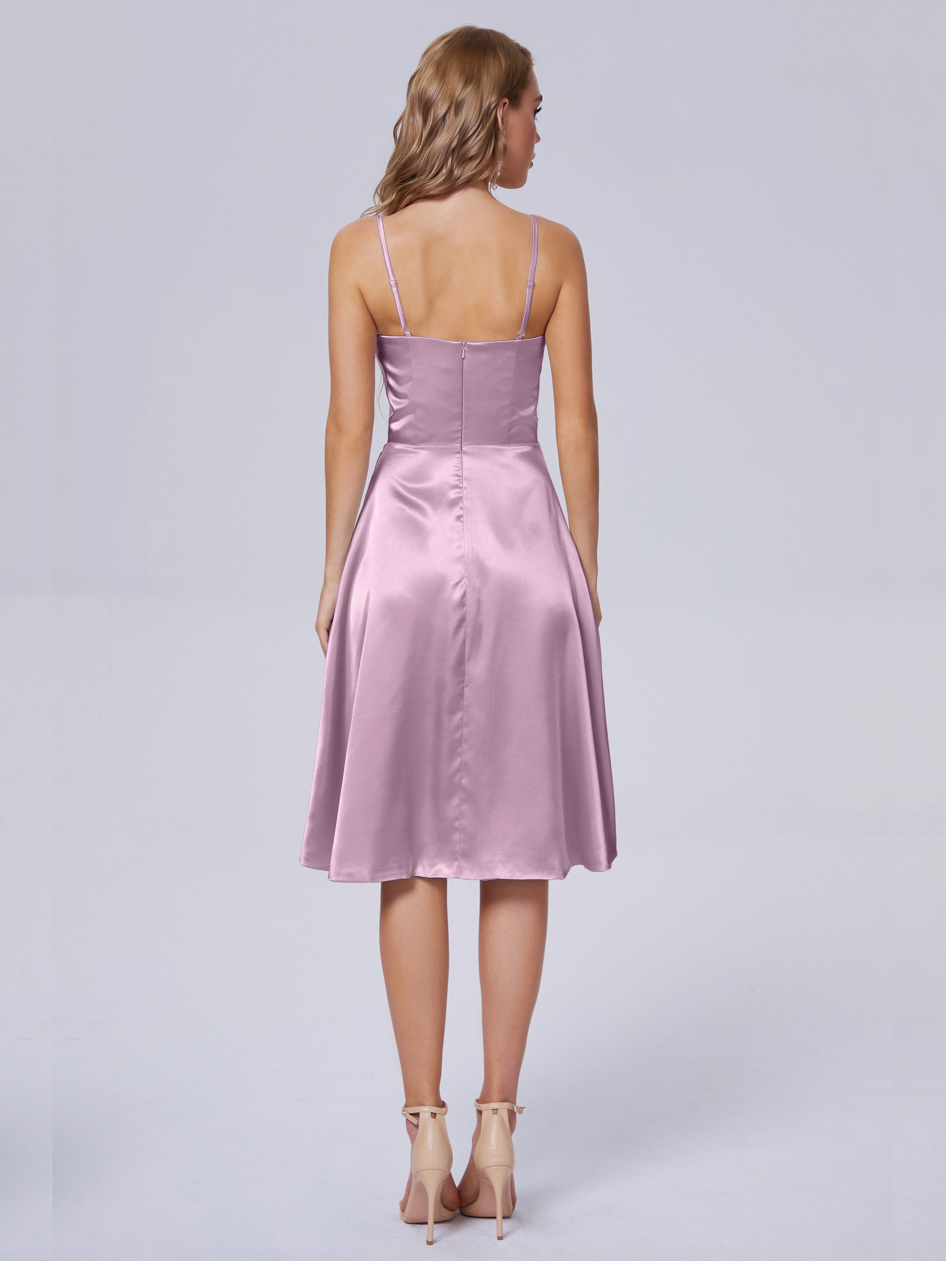 Marley Elegant Weichem Satin Kurze Brautjungfernkleider mit Split