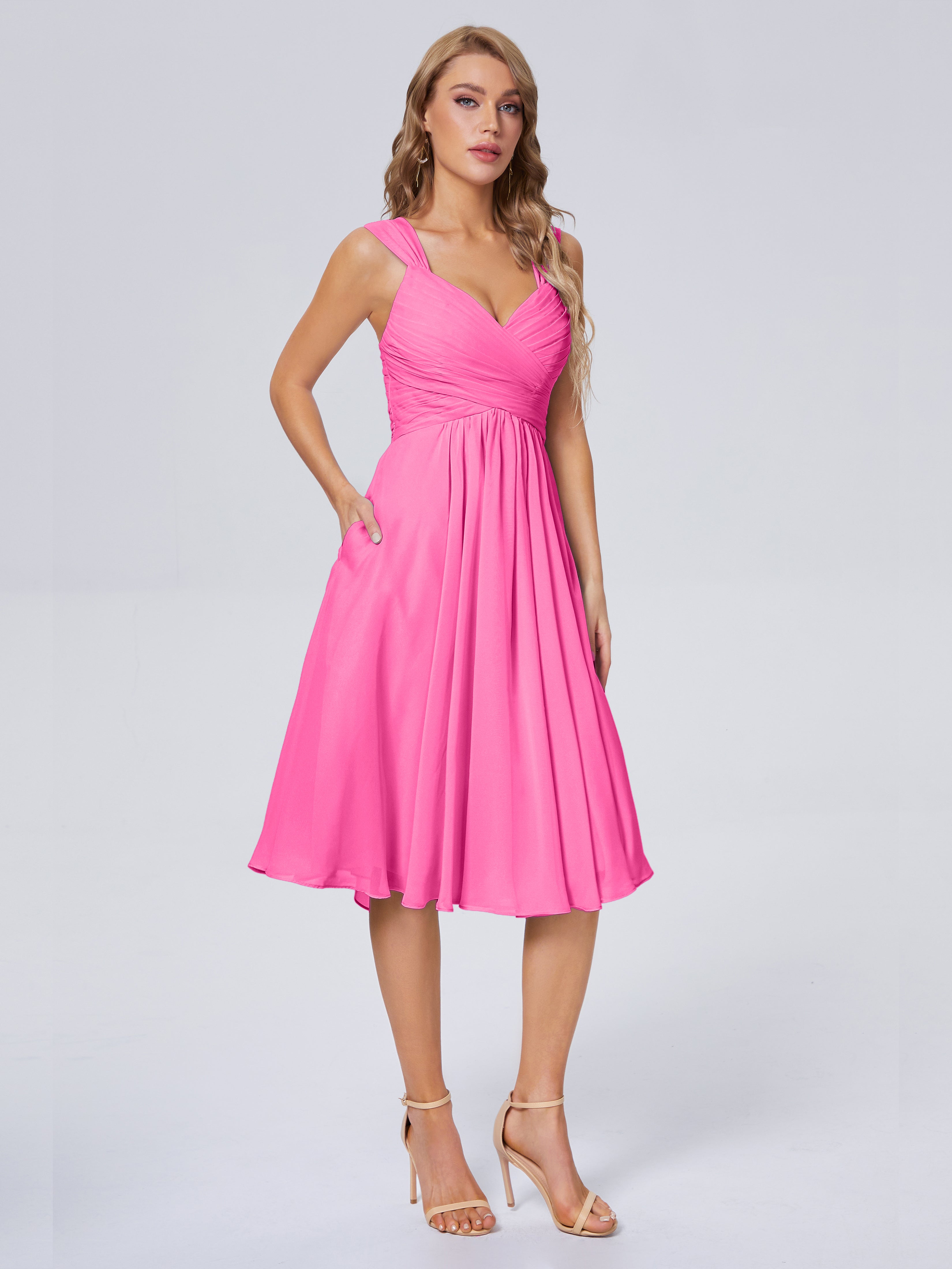 Mya Erschwingliche Träger Kurze Chiffon-Brautjungfernkleider