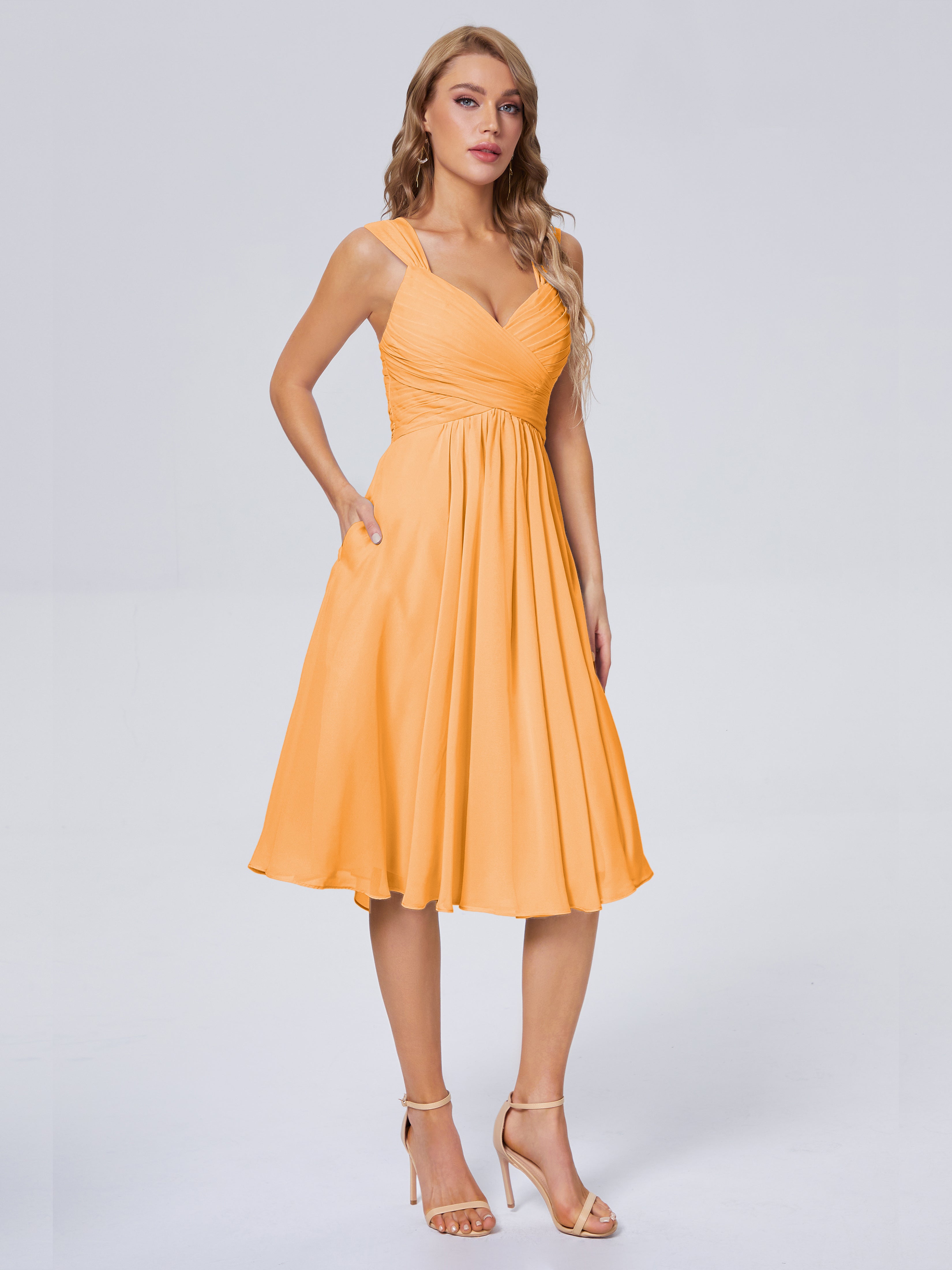 Mya Erschwingliche Träger Kurze Chiffon-Brautjungfernkleider