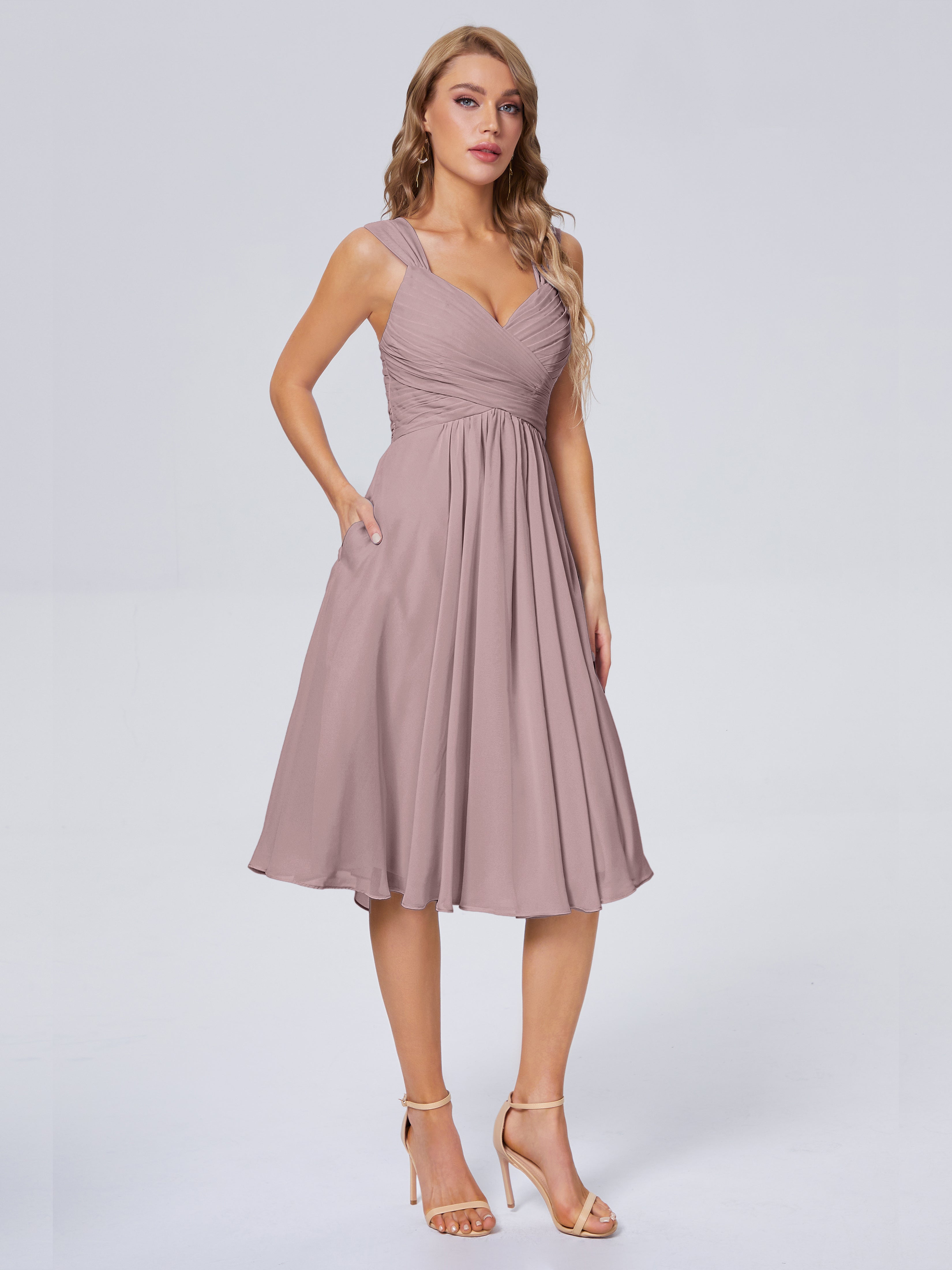 Mya Erschwingliche Träger Kurze Chiffon-Brautjungfernkleider