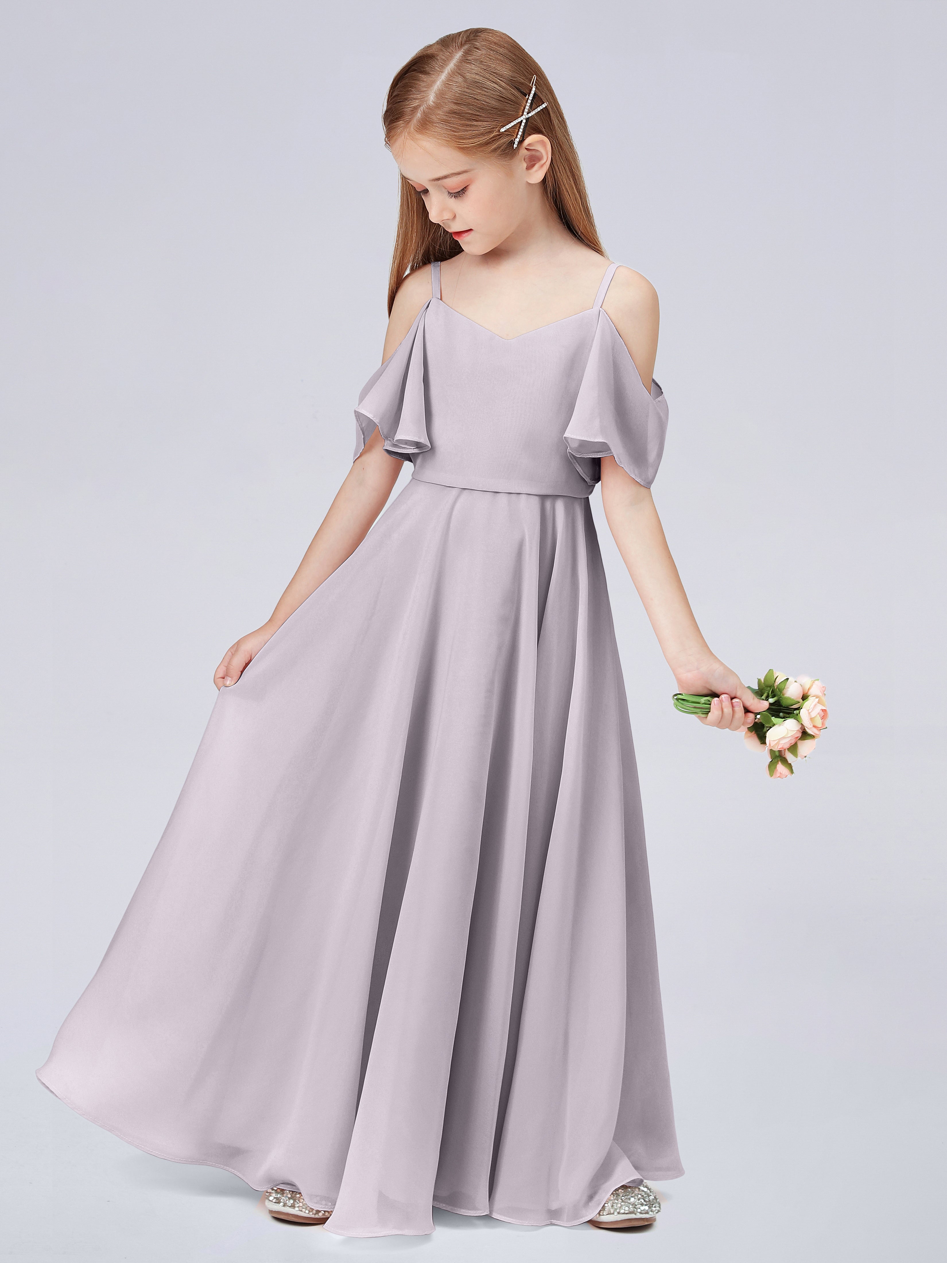 Schulterfreies Kleid Für Junge Brautjungfern mit Rüschen